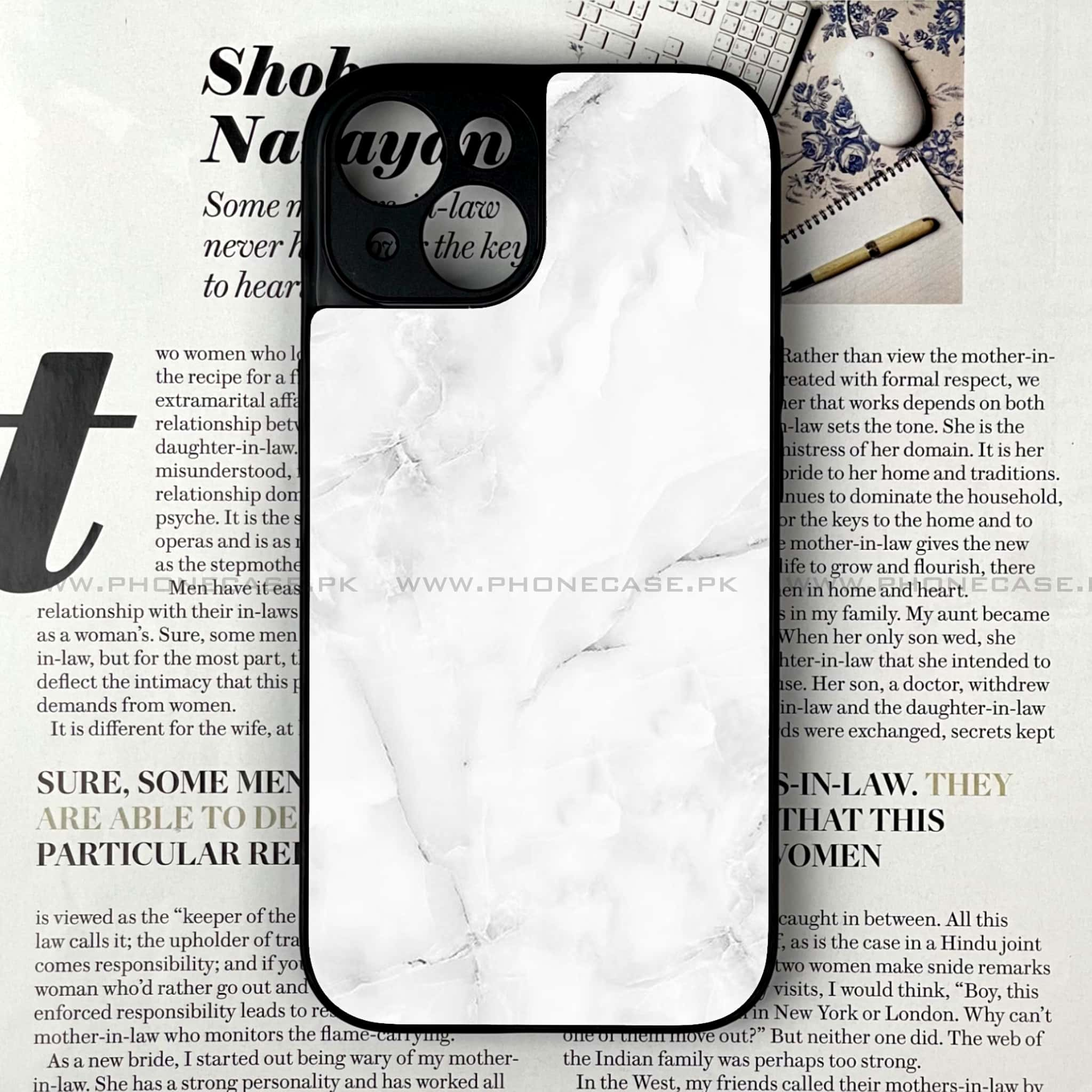 iPhone 13  - White  Marble Series - Premium Printed Glass soft Bumper shock Proof Case