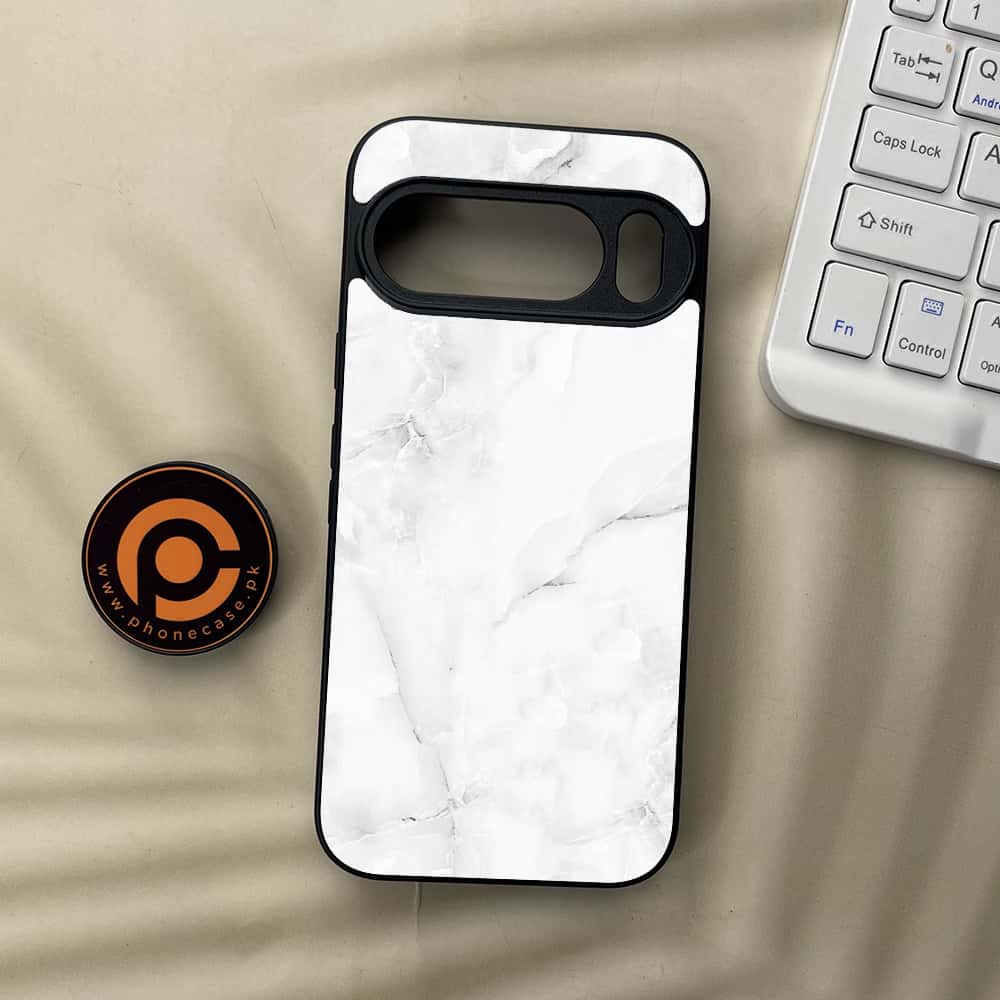 Google Pixel 10  - White Marble series - Premium Metal Printed soft Bumper Shockof Case