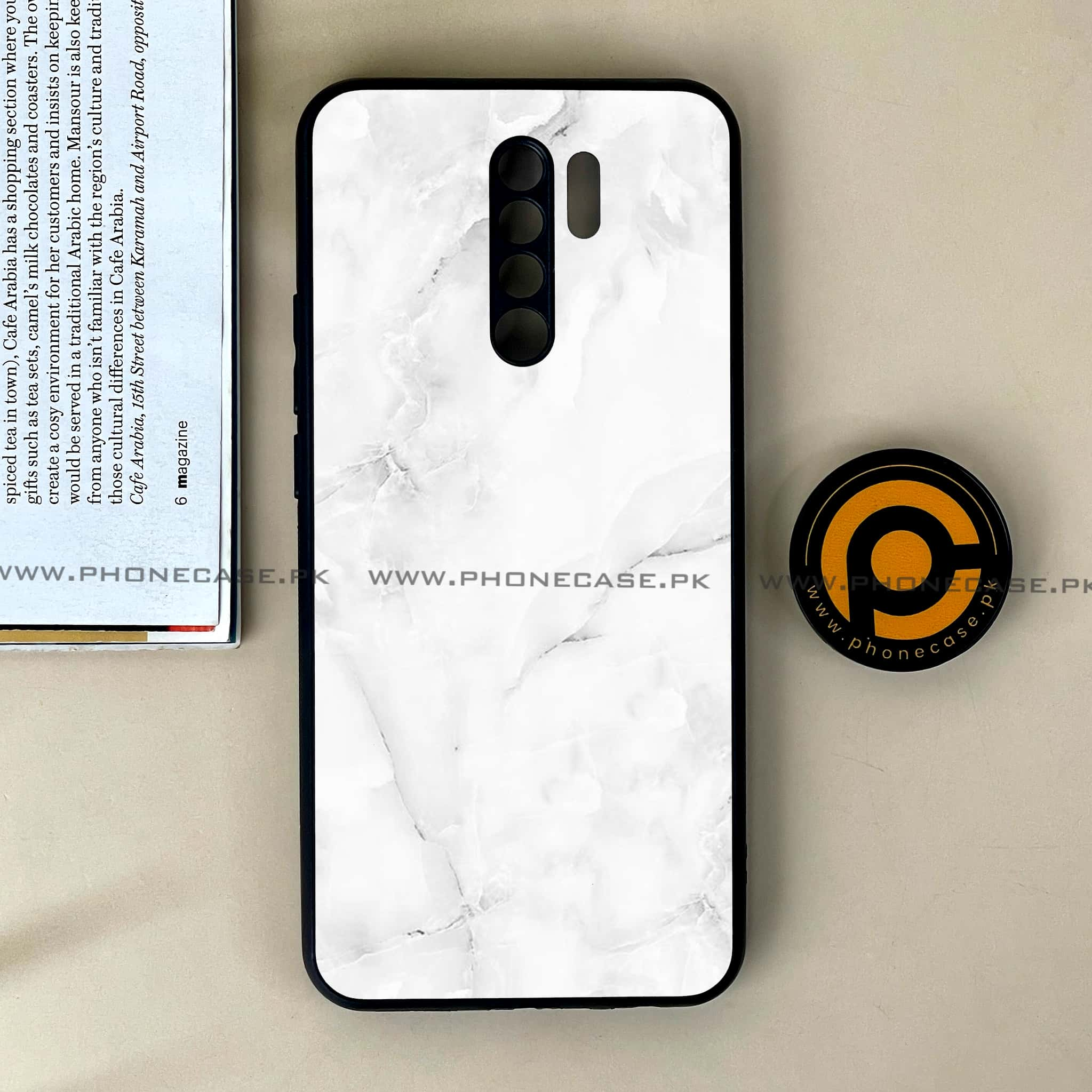 Xiaomi Redmi 9 - White Marble Series - Premium Printed Glass soft Bumper shock Proof Case