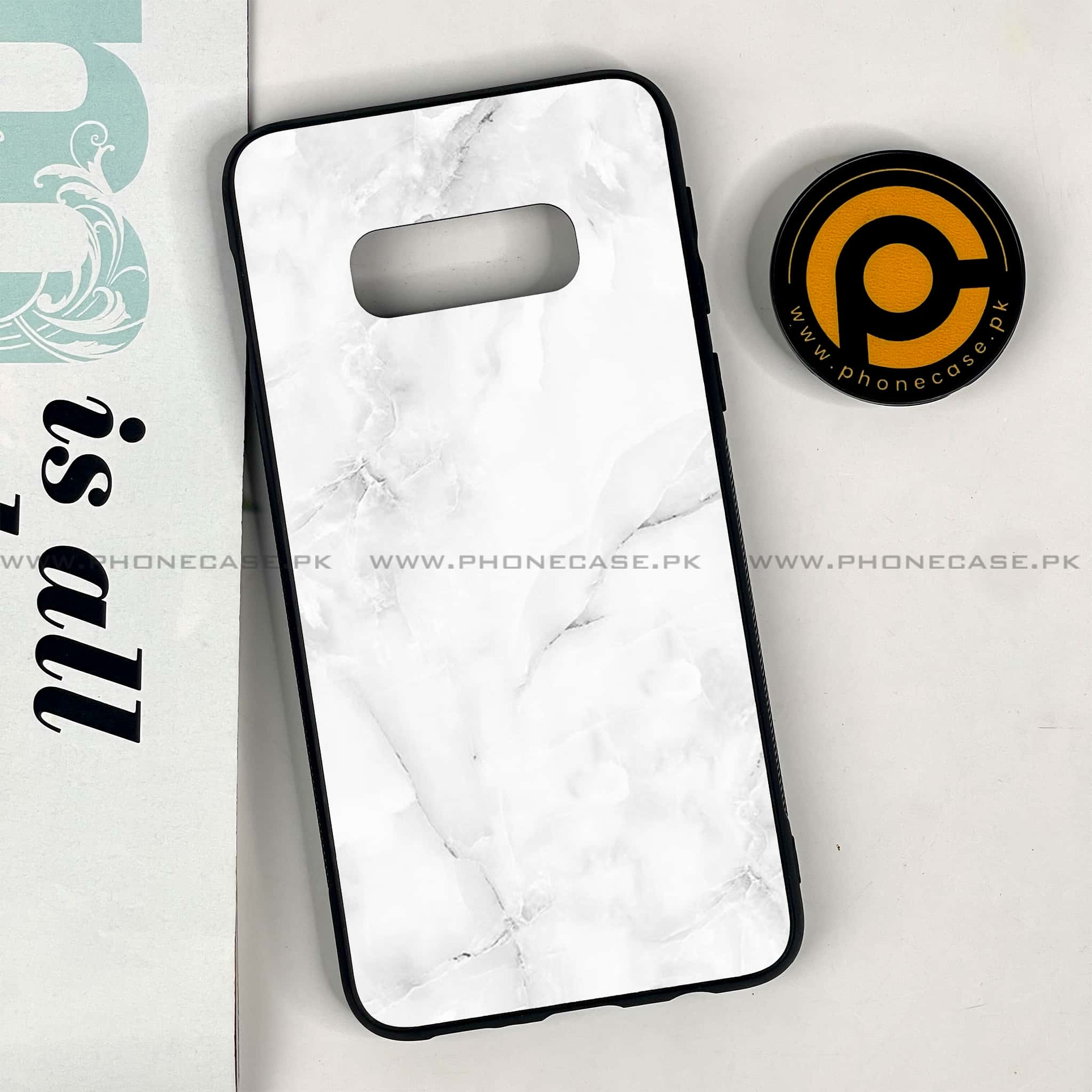 Galaxy S10e - White Marble series - Premium Printed Glass soft Bumper shock Proof Case