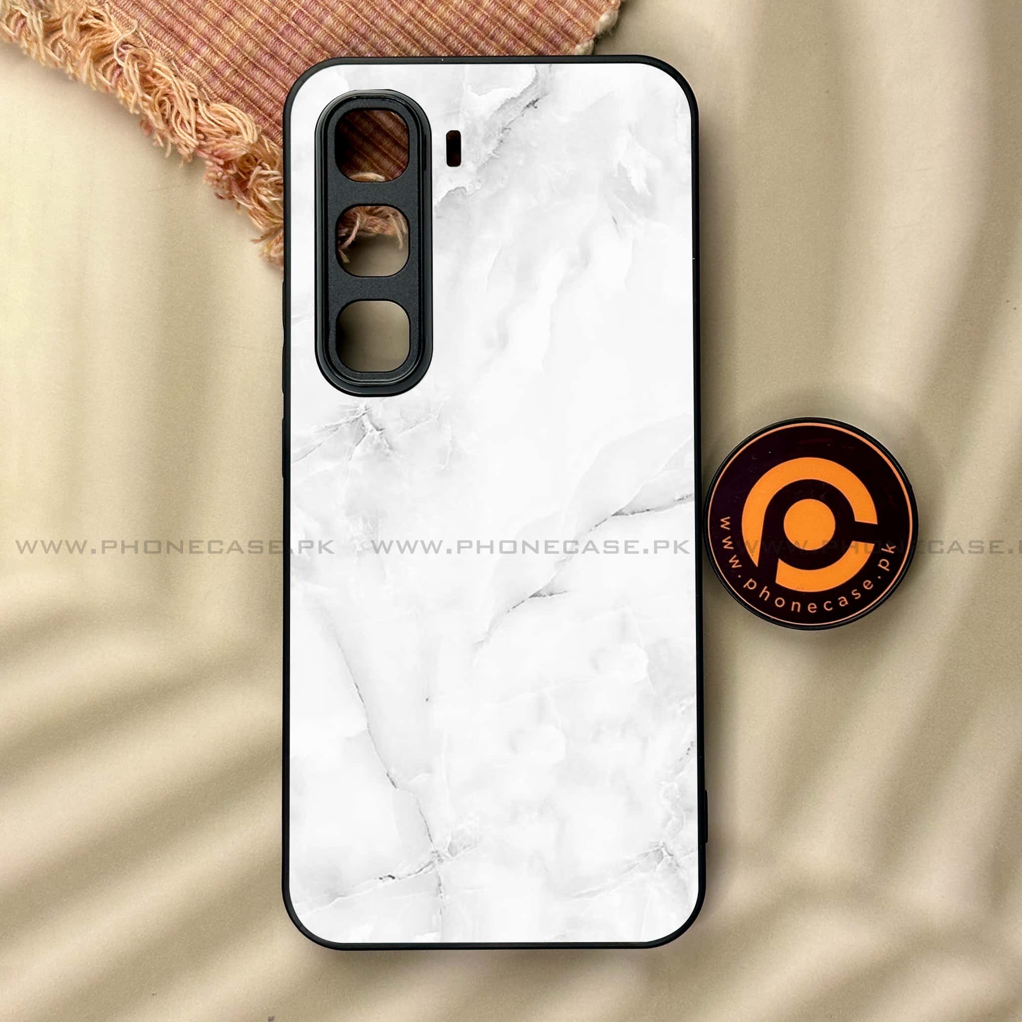 Infinix Hot 60 Pro - White Marble series - Premium Metal Printed soft Bumper shock Proof Case