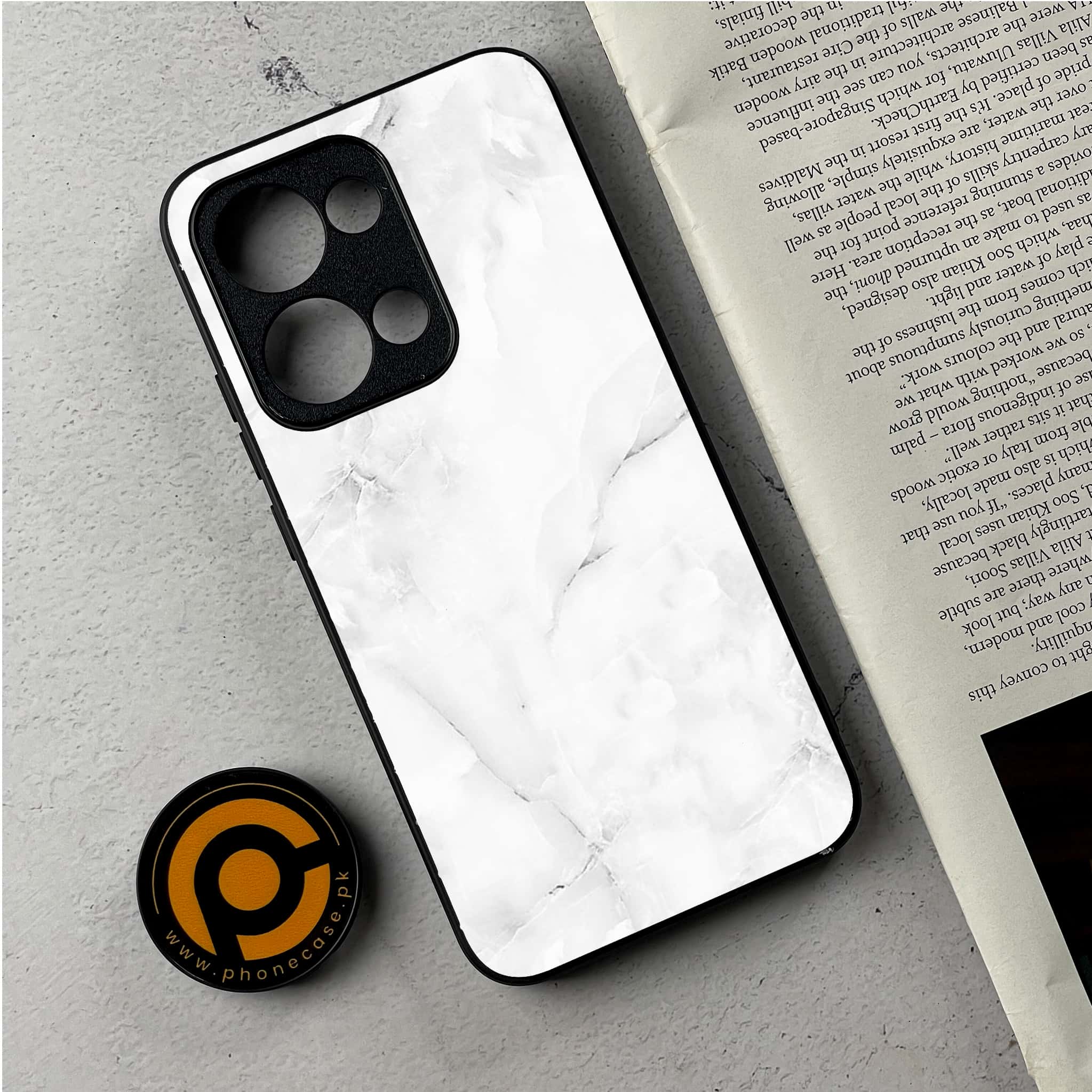 Oppo Reno 13 - White Marble Series - Premium Metal Printed Soft Bumper Shockproof Case