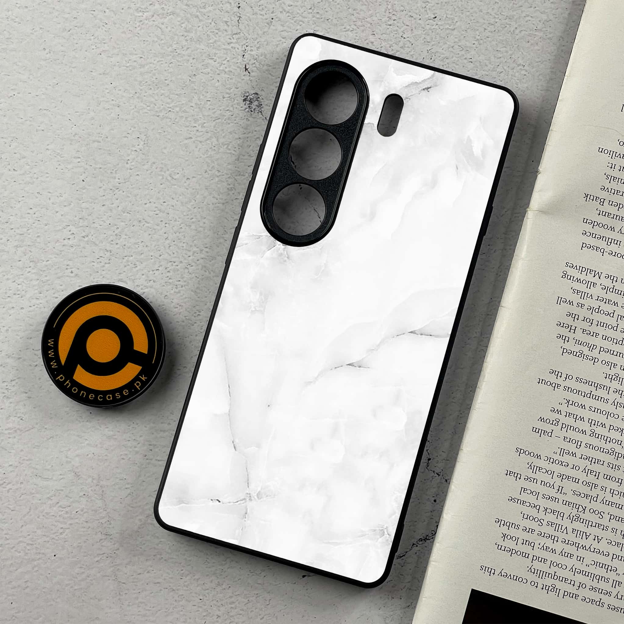 Tecno Camon 40 - White Marble Series - Premium Metal Printed Soft Bumper Shockproof Case