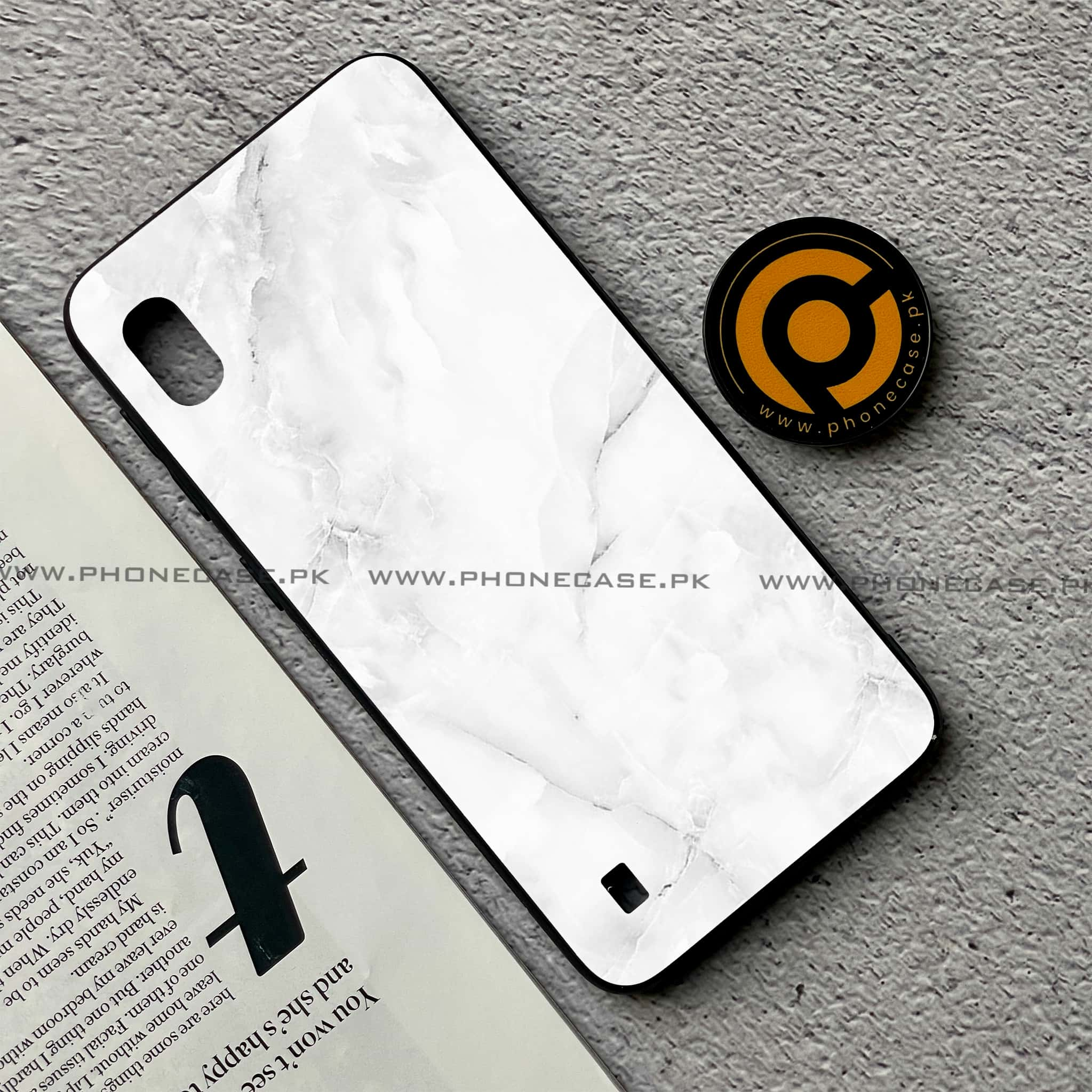 Samsung Galaxy A10 - White Marble Series - Premium Printed Glass soft Bumper shock Proof Case