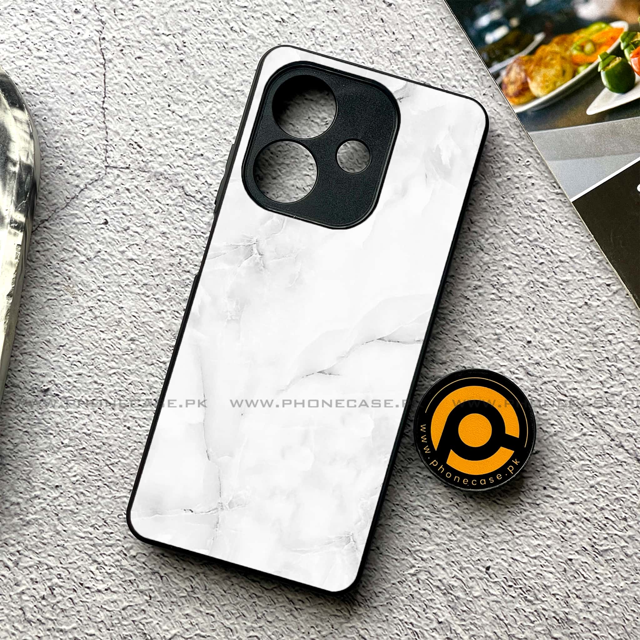 Oppo A5i - White Marble Series - Premium Metal Printed soft Bumper shock Proof Case