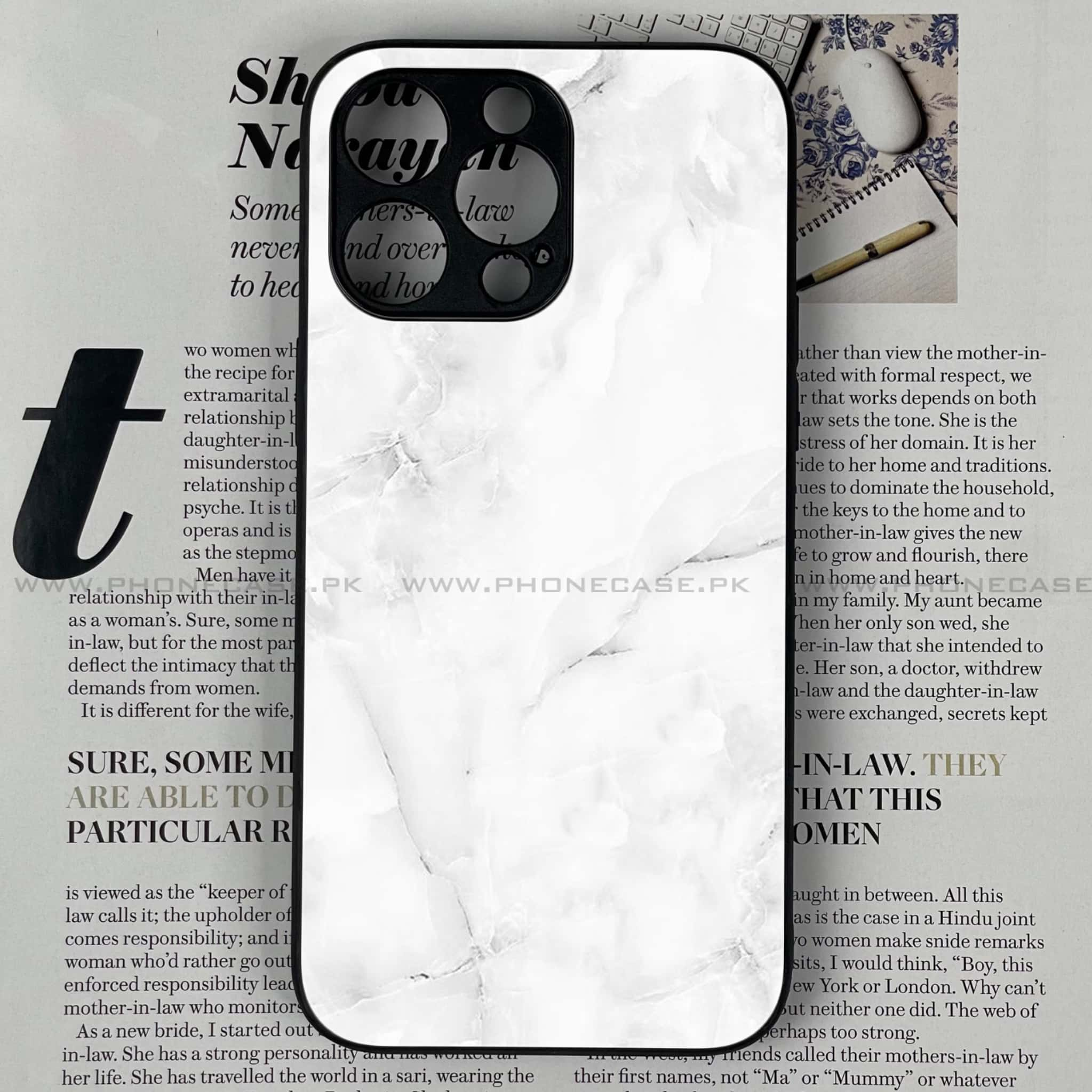 iPhone 15 Pro - White Marble Series - Premium Printed Glass soft Bumper shock Proof Case