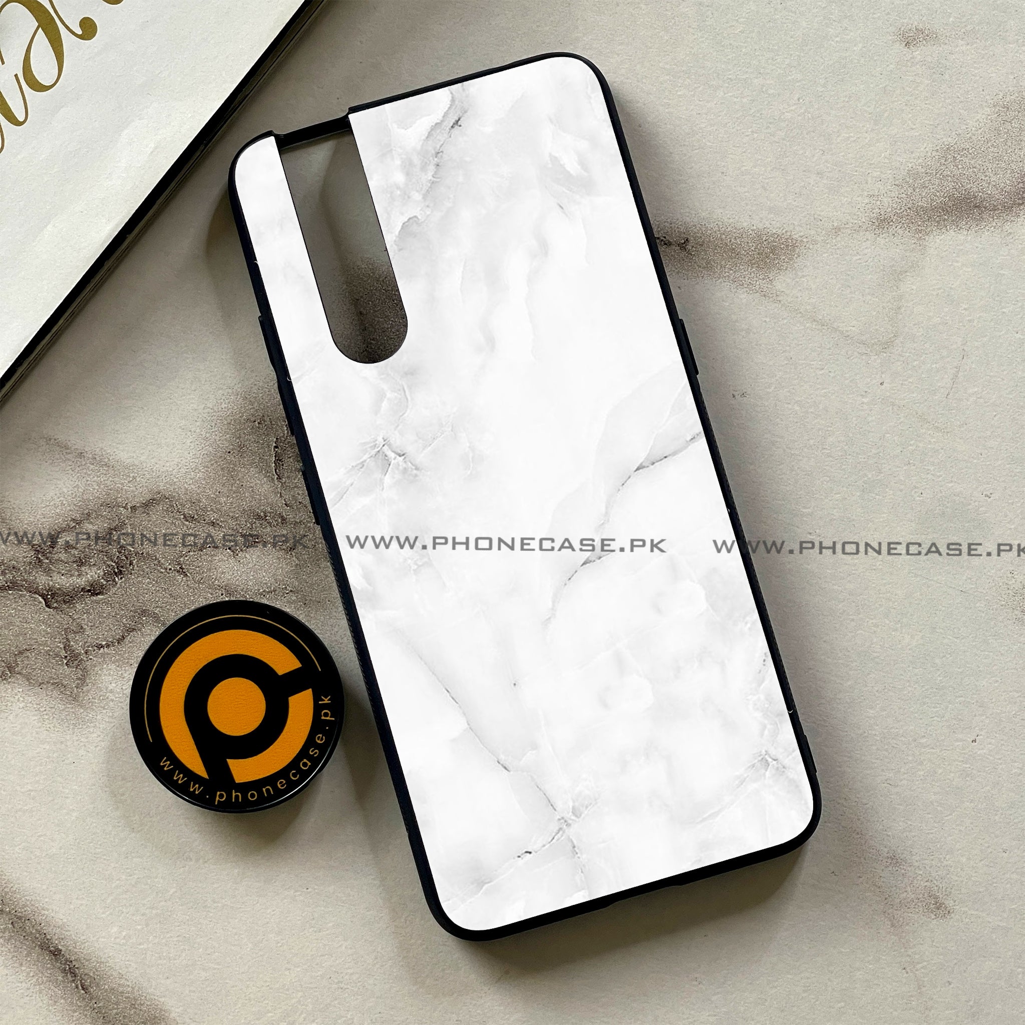 Vivo V15 Pro - White Marble Series - Premium Printed Glass soft Bumper shock Proof Case