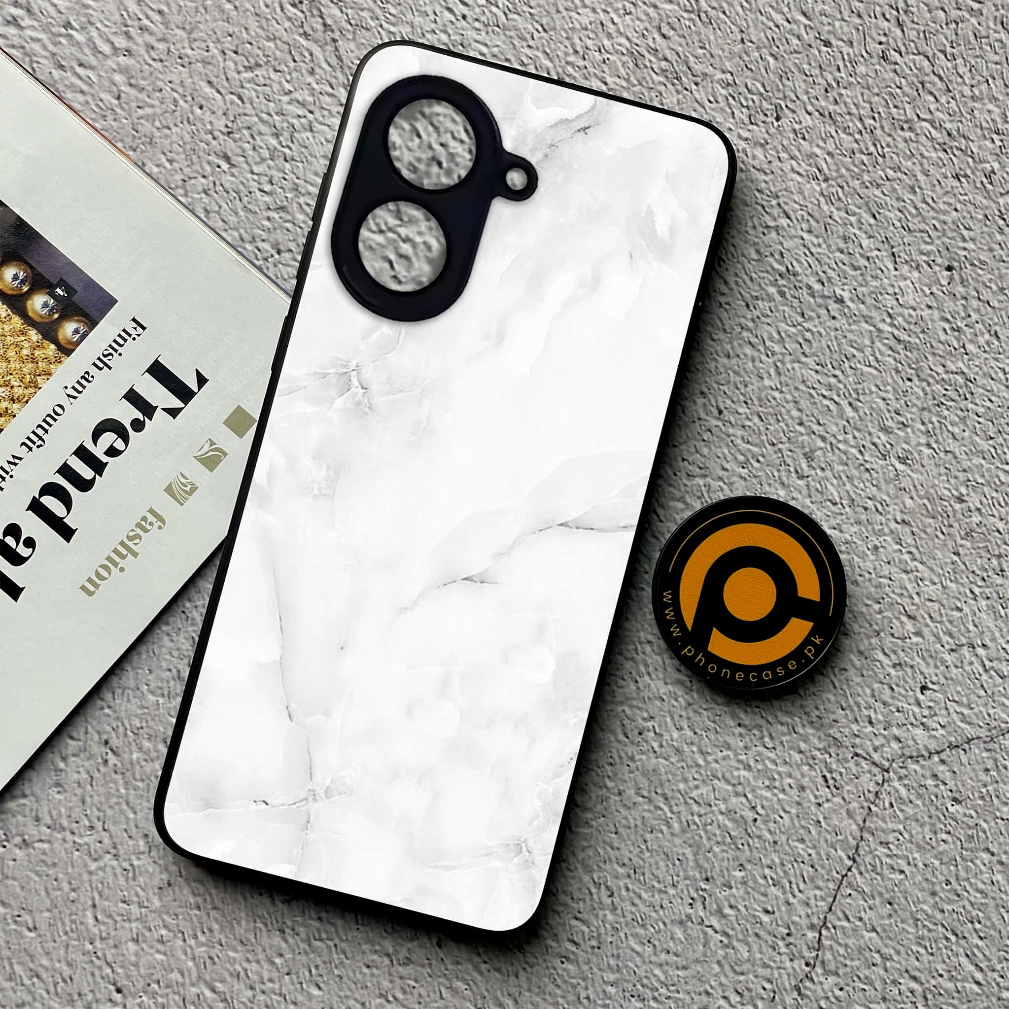 Xiaomi Redmi A5 - White Marble Series - Premium Metal Printed soft Bumper shock Proof Case
