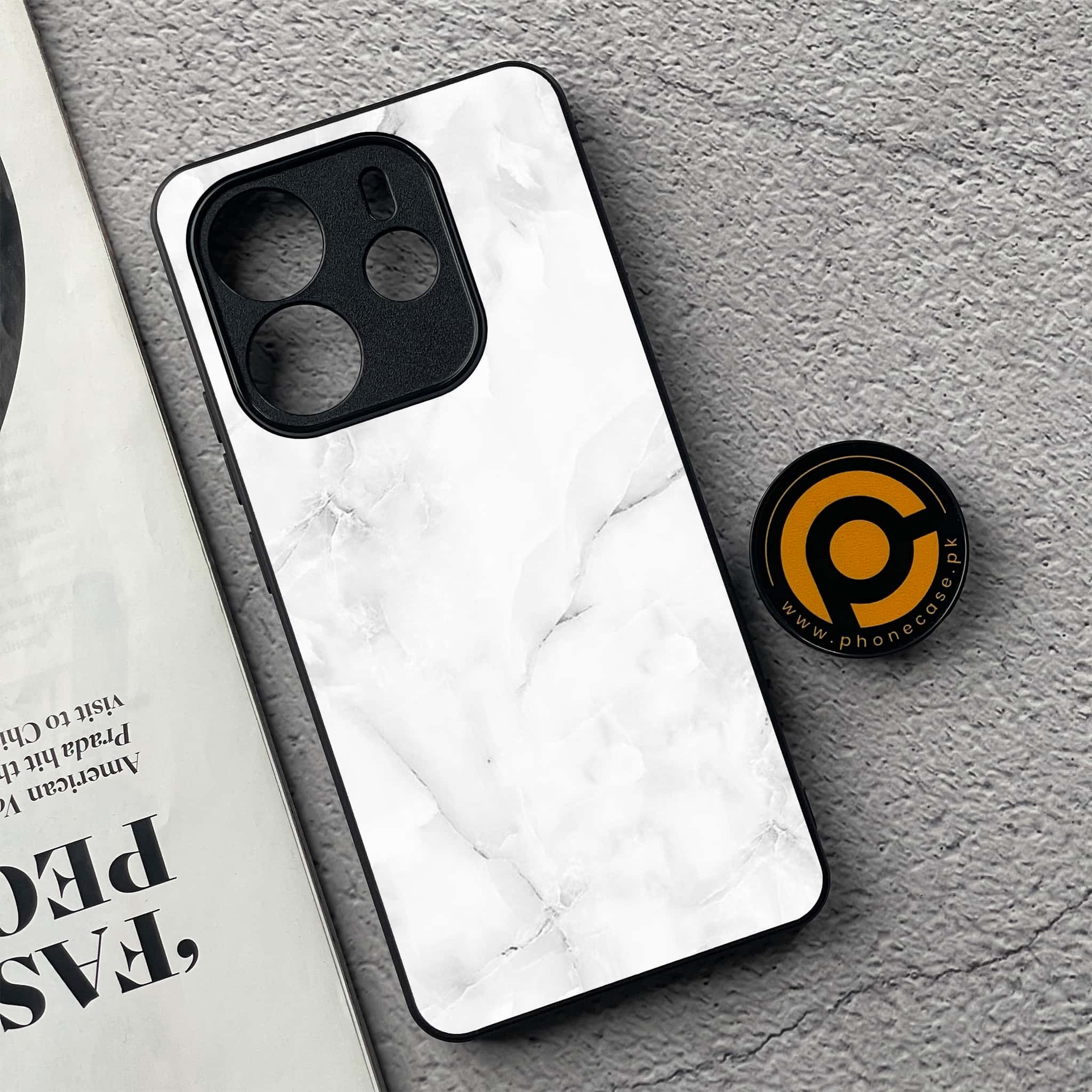 Xiaomi Redmi Note 14 - White Marble Series - Premium Printed Glass soft Bumper shock Proof Case