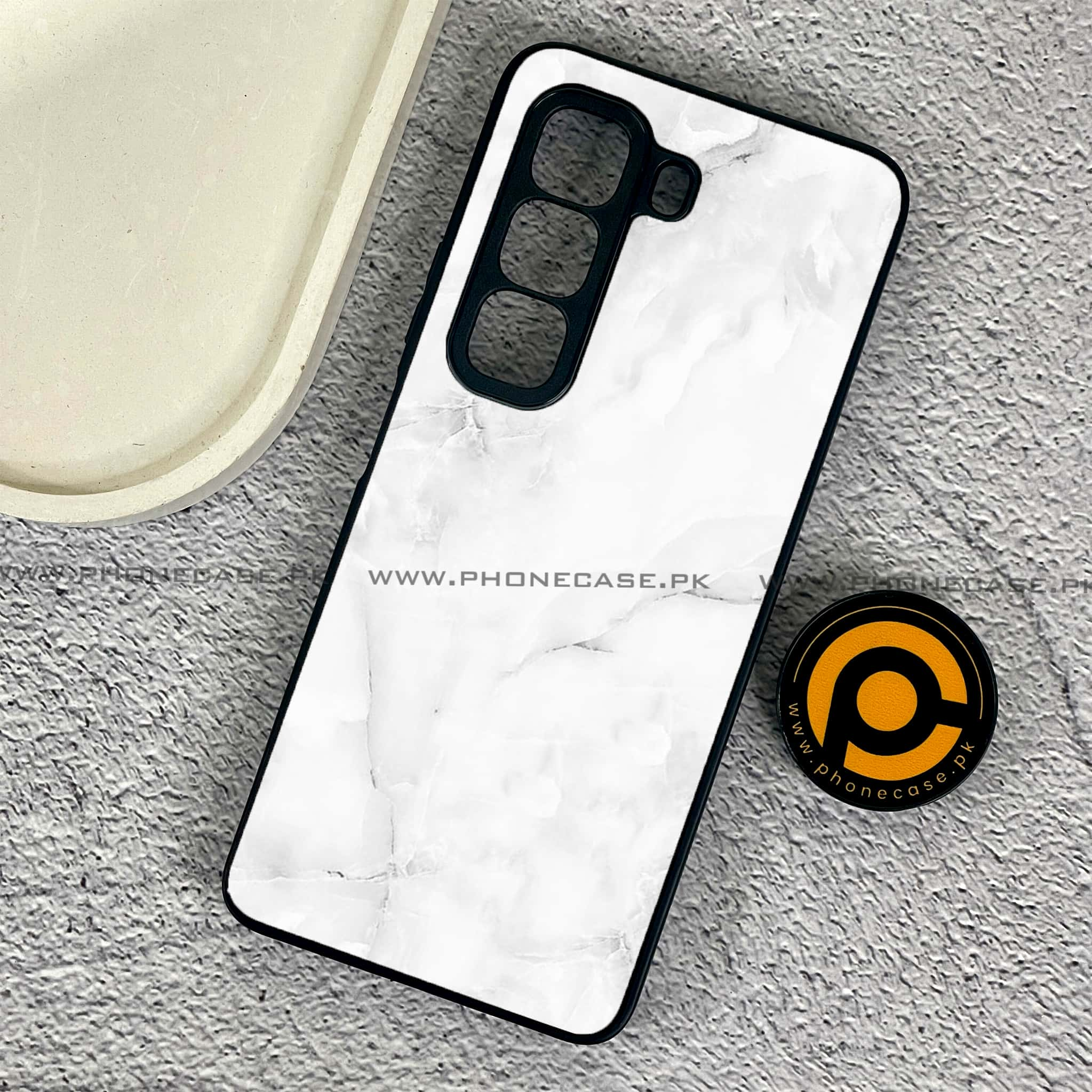 Infinix Hot 50 Pro - White Marble series - Premium Printed Glass soft Bumper shock Proof Case