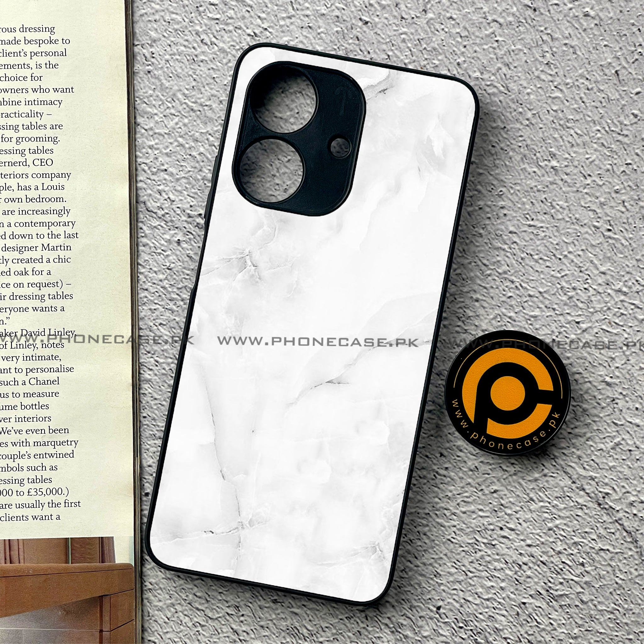 Realme Note 60 - White Marble Series - Premium Printed Glass soft Bumper shock Proof Case