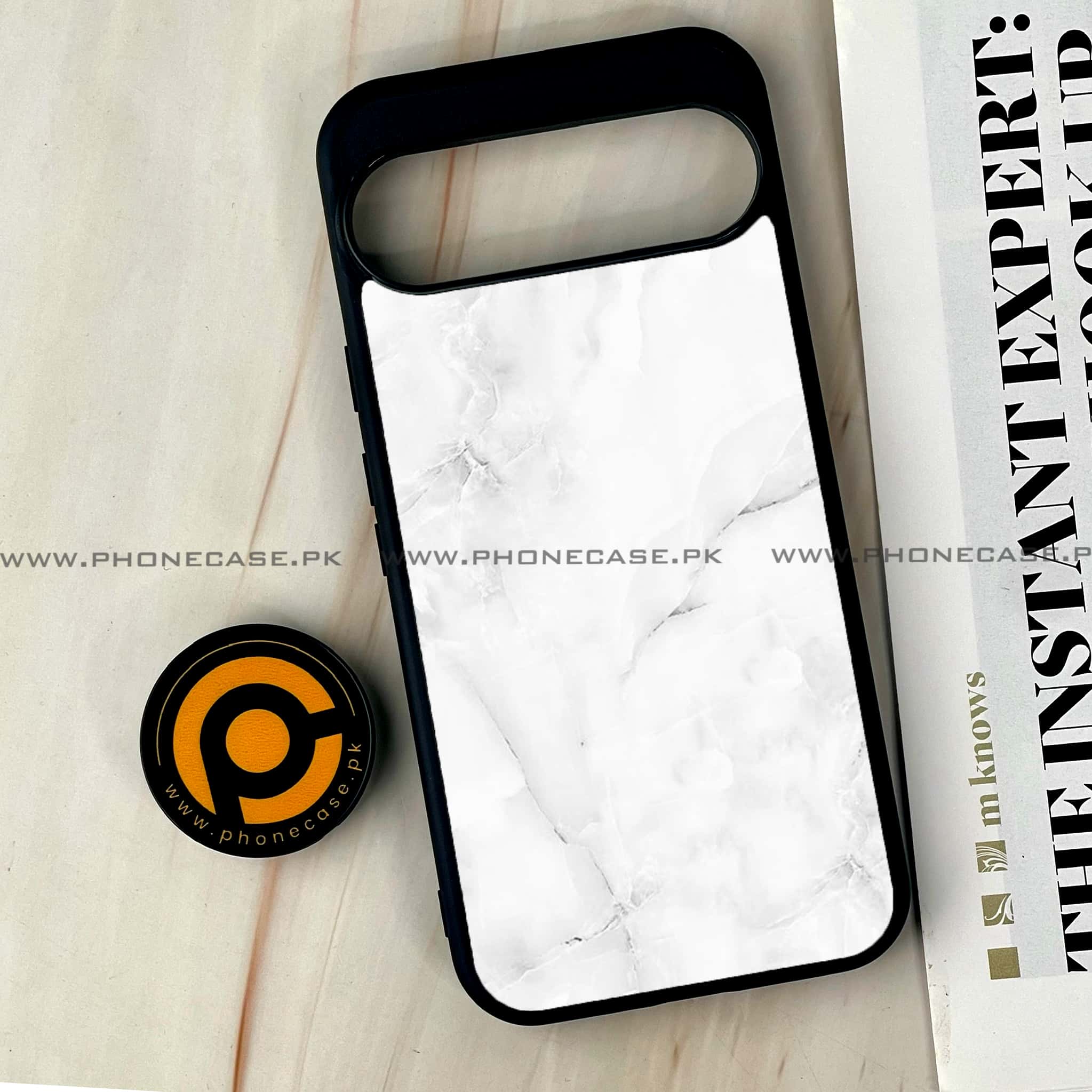 Google Pixel 9 Pro XL - White Marble series - Premium Metal Printed soft Bumper Shock Proof Case