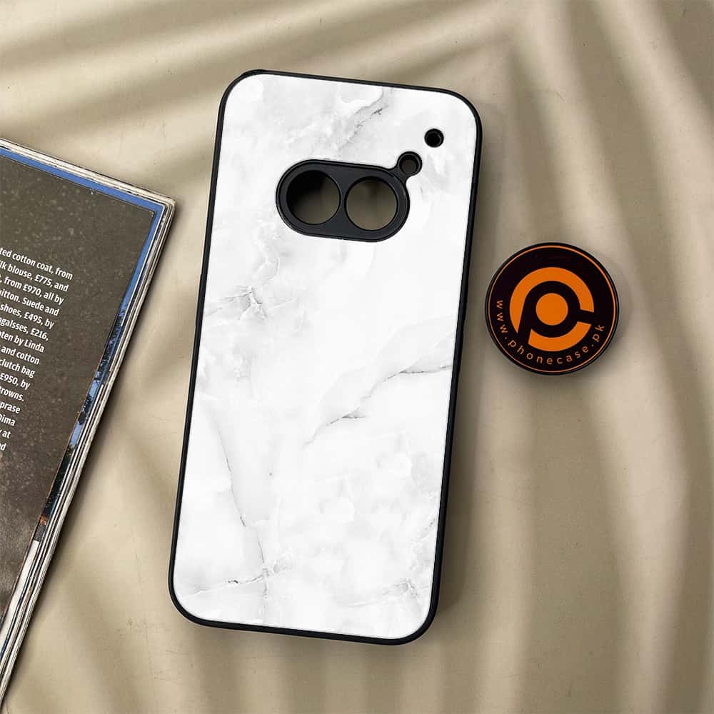 Nothing Phone (2a) - White Marble Series - Premium Metal Printed soft Bumper Shock Proof Case