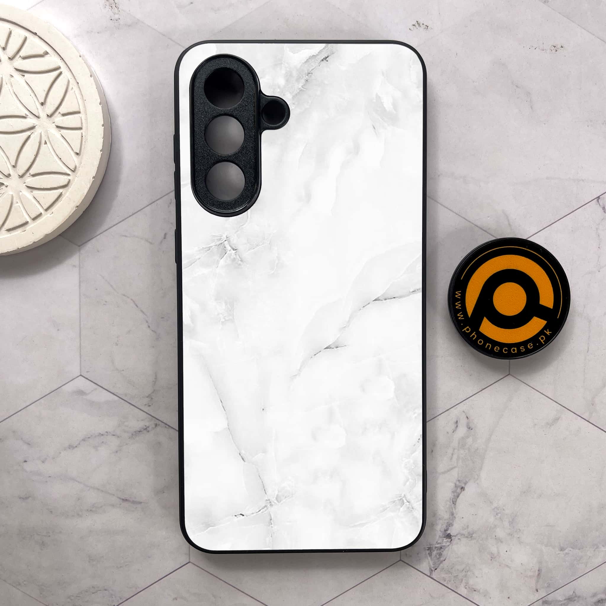 Samsung Galaxy A26 5G - White Marble series - Premium Metal Printed soft Bumper shock Proof Case