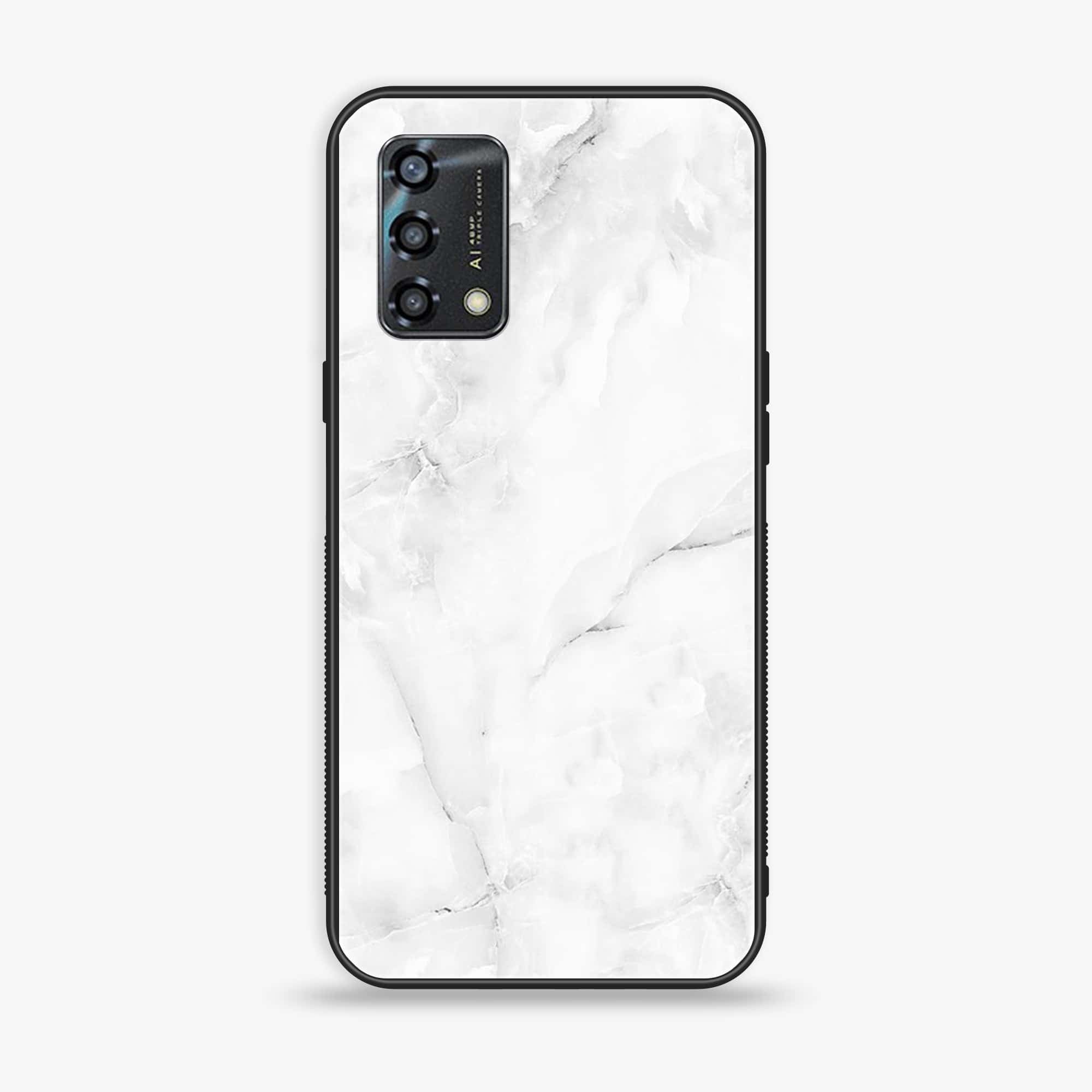 Oppo A95  - White Marble Series - Premium Printed Glass soft Bumper shock Proof Case