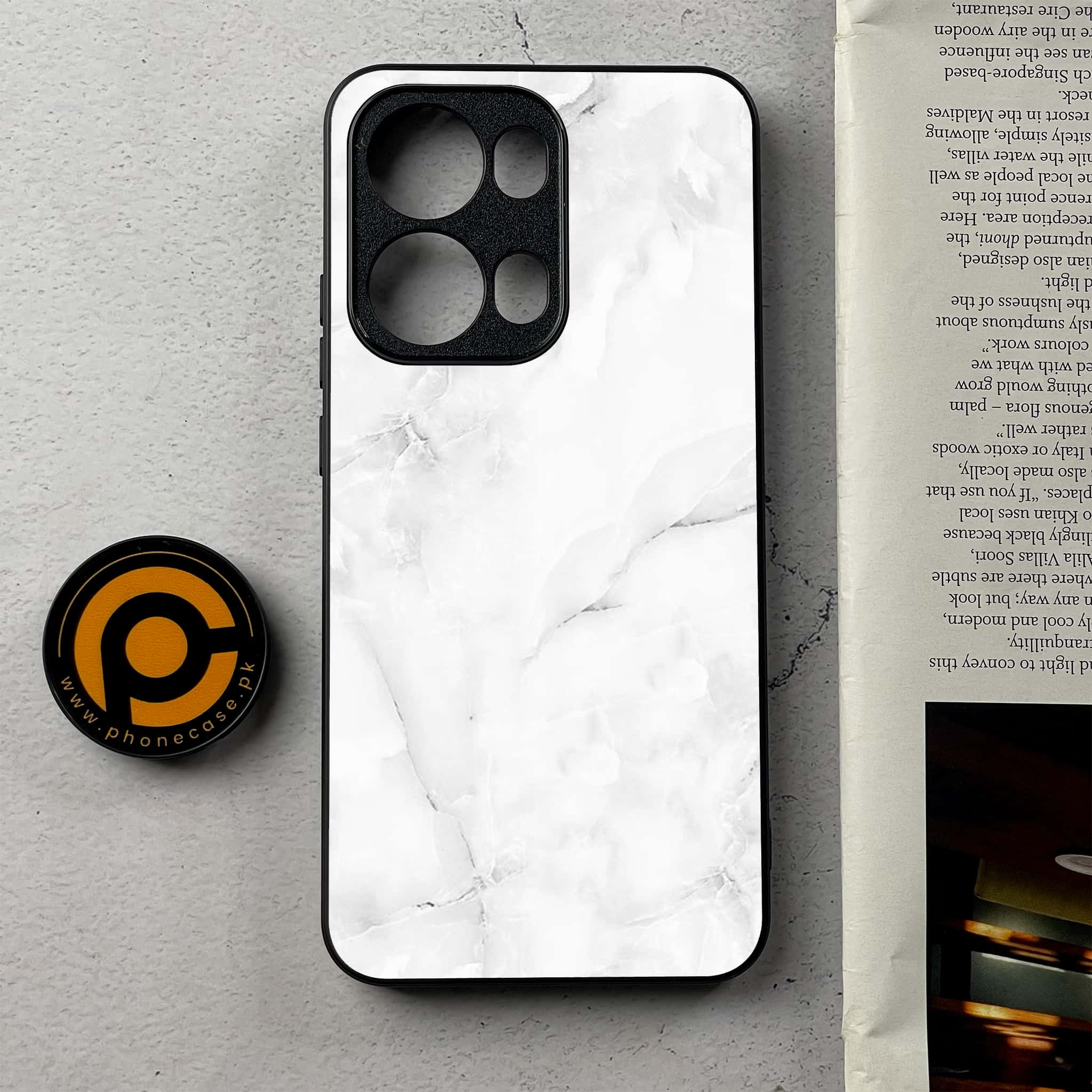 Oppo Reno 13 Pro - White Marble series - Premium Metal Printed Soft Bumper Shockproof Case