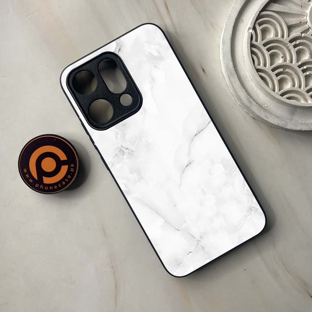 Oppo Reno 14 5G - White Marble Series - Premium Metal Printed soft Bumper shock Proof Case