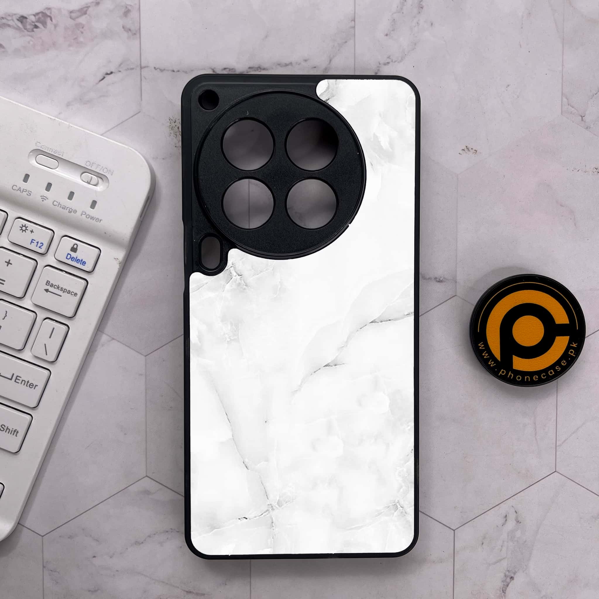 Tecno Camon 30 Premier - White Marble Series - Premium Metal Printed soft Bumper shock Proof Case
