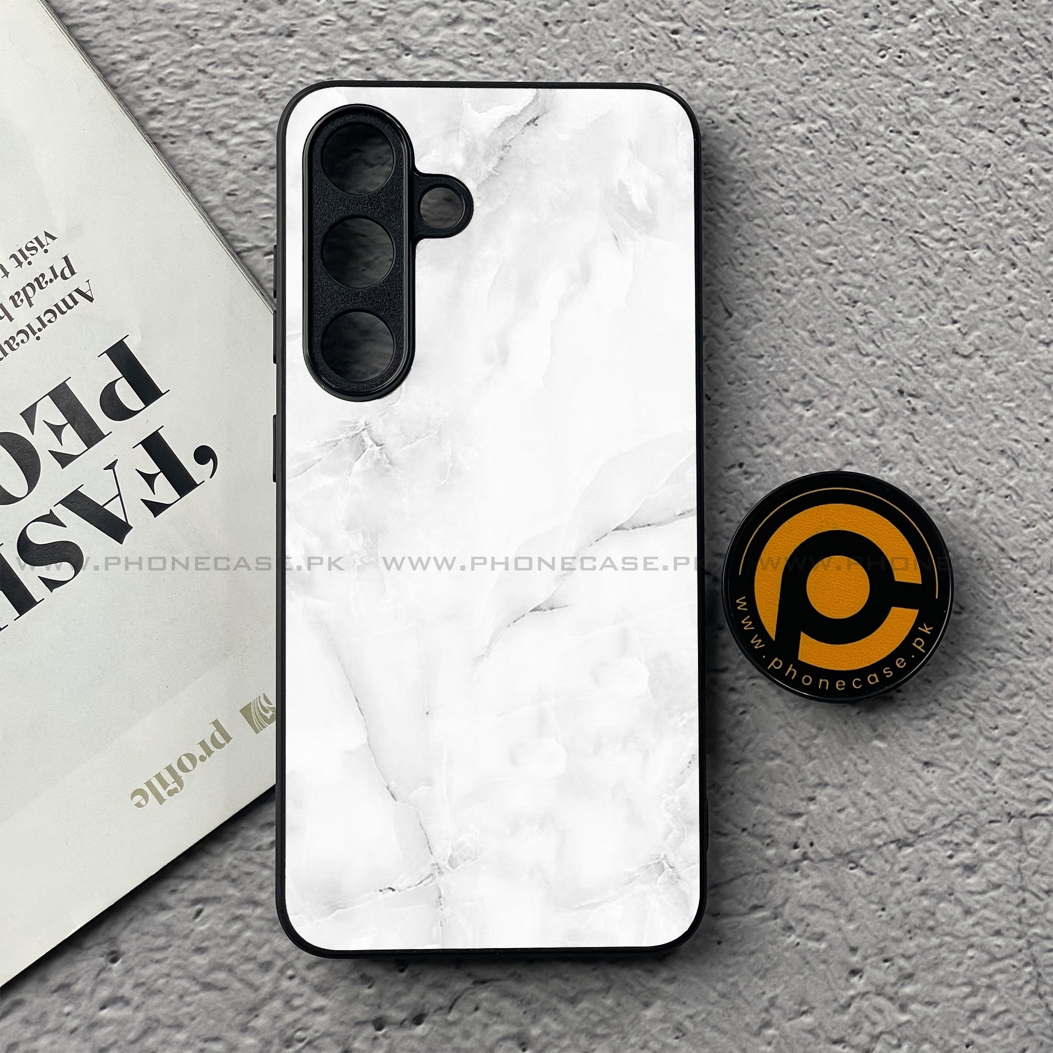 Samsung Galaxy S25 FE - White Marble Series - Premium Metal Printed soft Bumper shock Proof Case