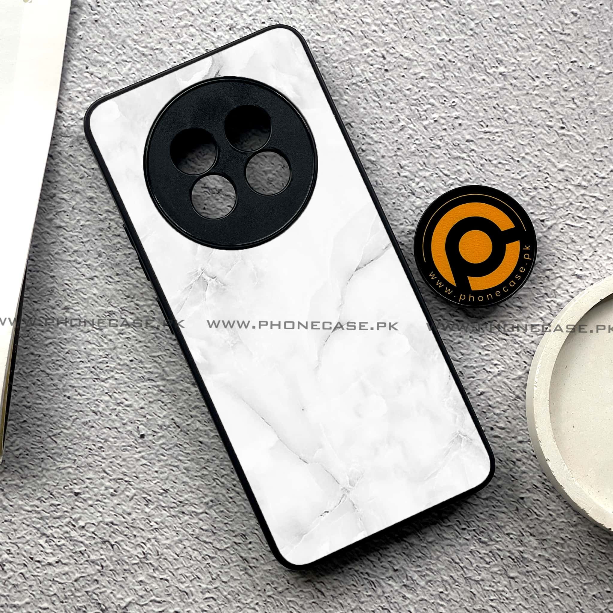 Realme 13 Pro Plus - White Marble series - Premium Printed Glass soft Bumper shock Proof Case
