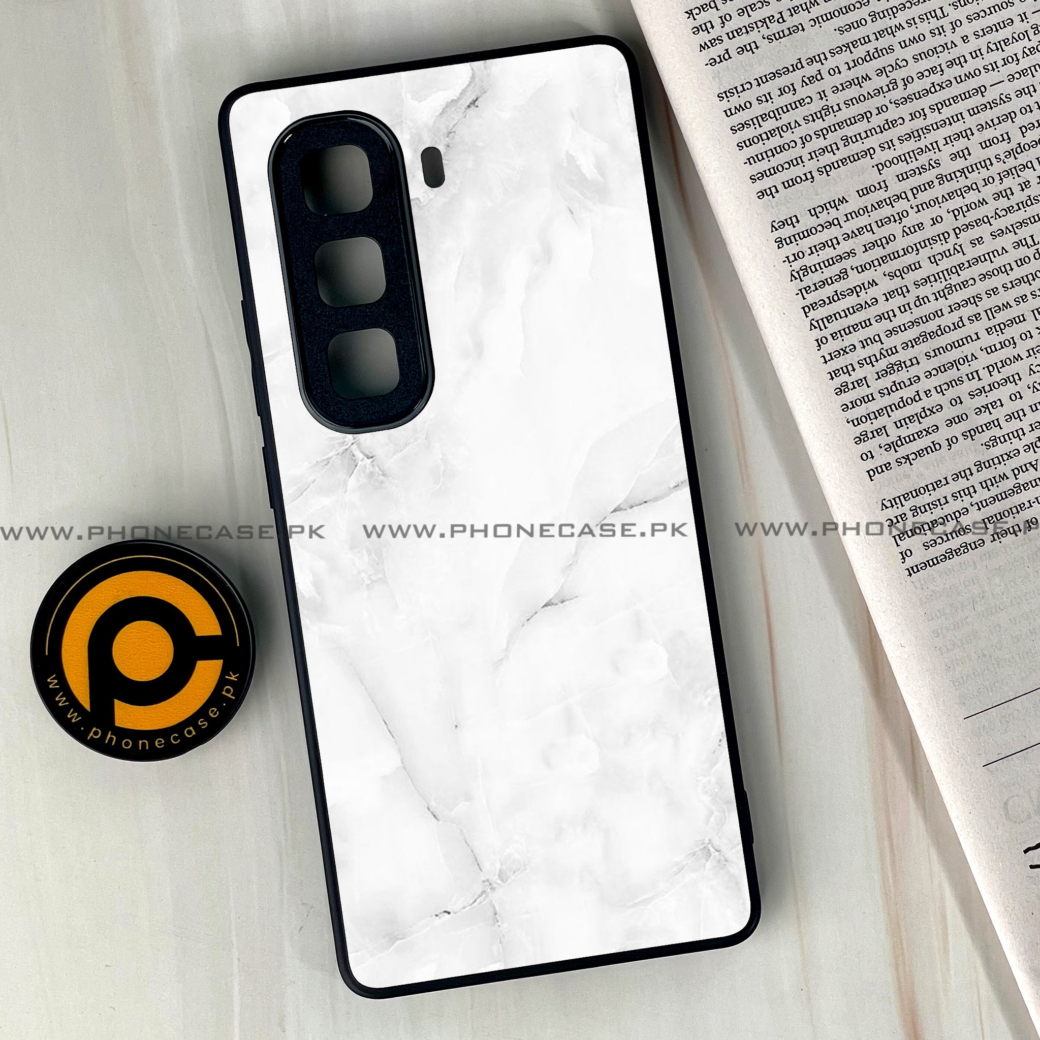 Infinix Hot 50 Pro Plus - White Marble series - Premium Printed Glass soft Bumper shock Proof Case