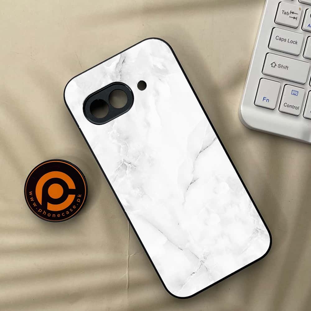 Google Pixel 9a - White Marble series - Premium Metal Printed soft Bumper Shock Proof Case