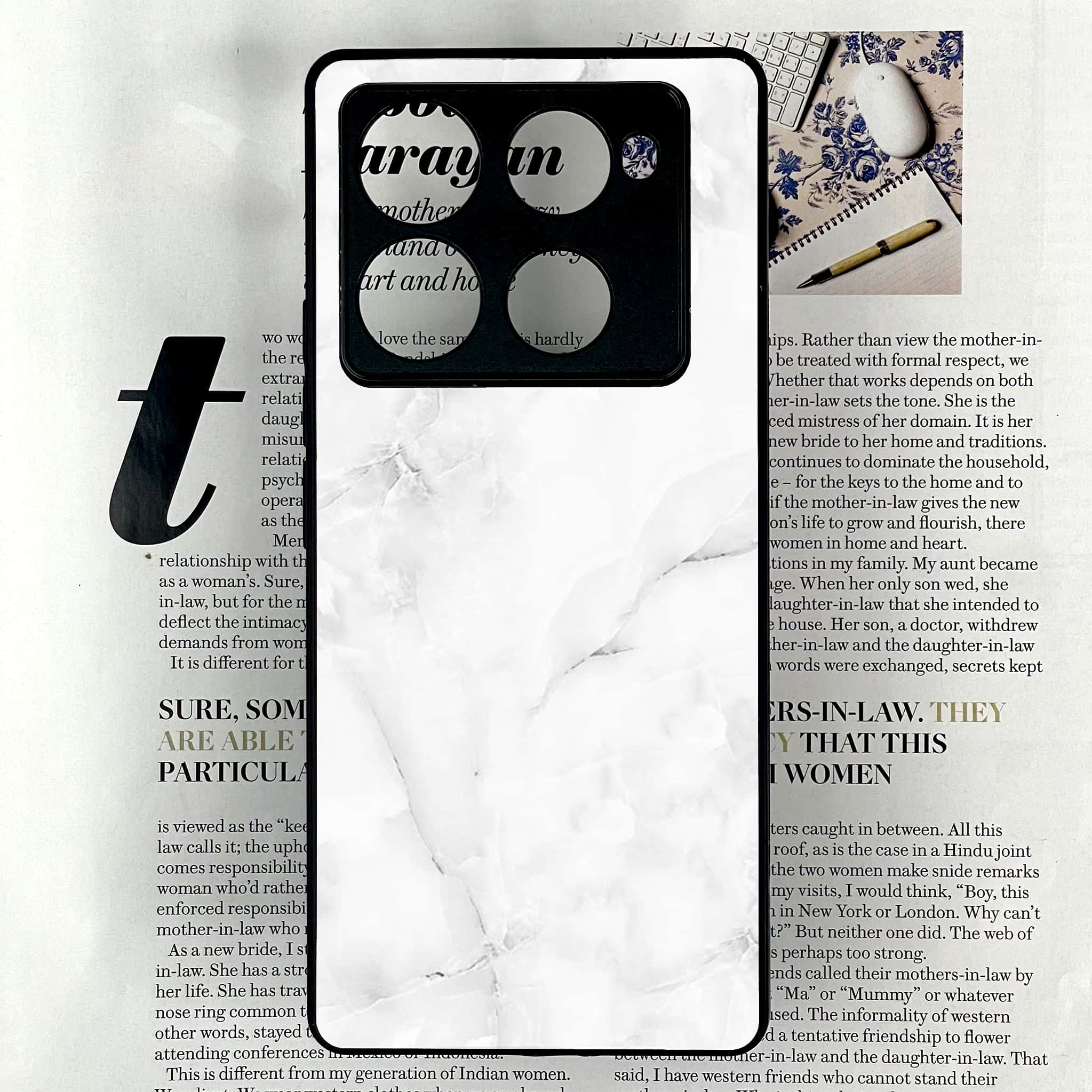 Infinix Note 40 Pro Plus - White Marble series - Premium Metal Printed soft Bumper shock Proof Case