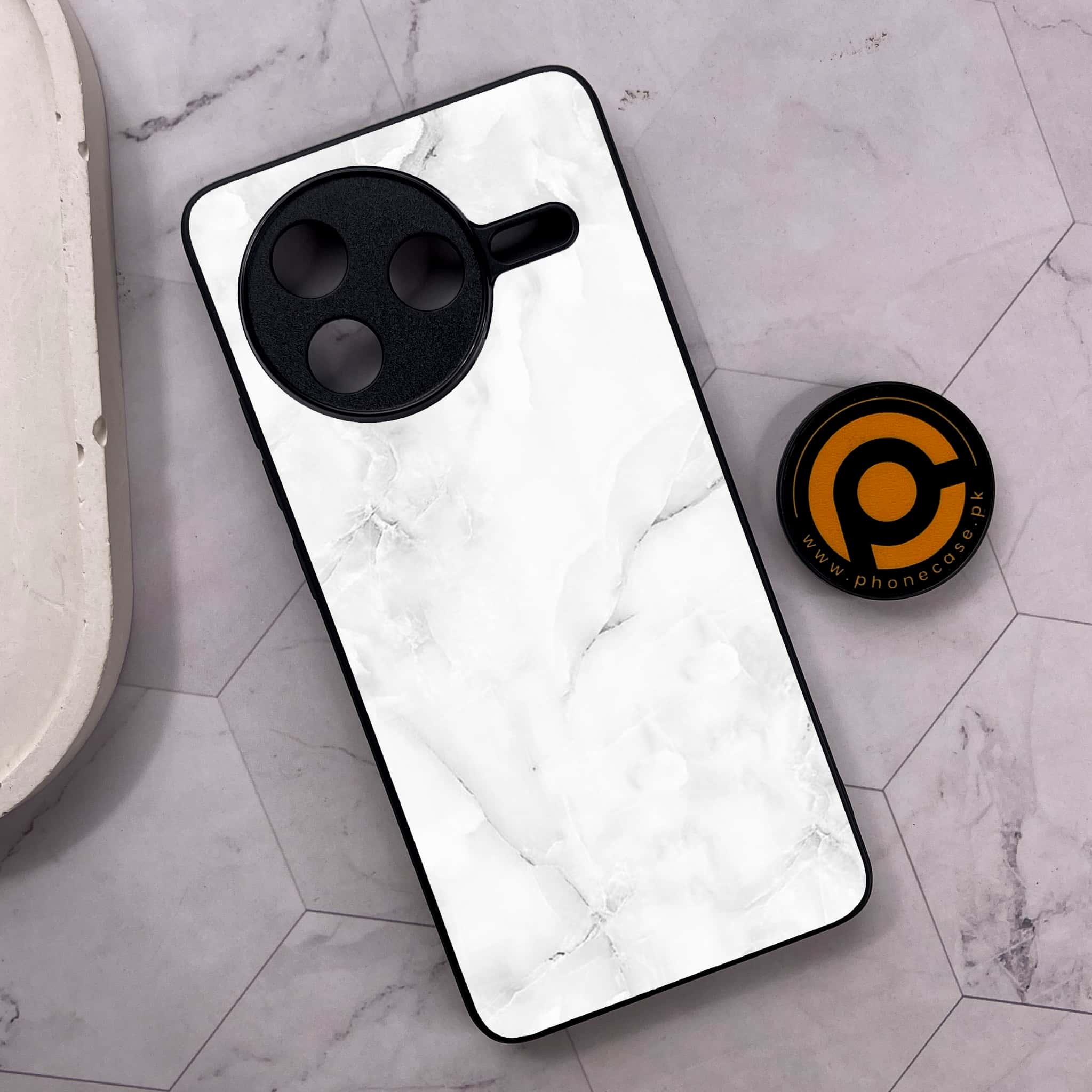 Xiaomi Poco F7 Pro 5G - White Marble Series - Premium Metal Printed soft Bumper shock Proof Case