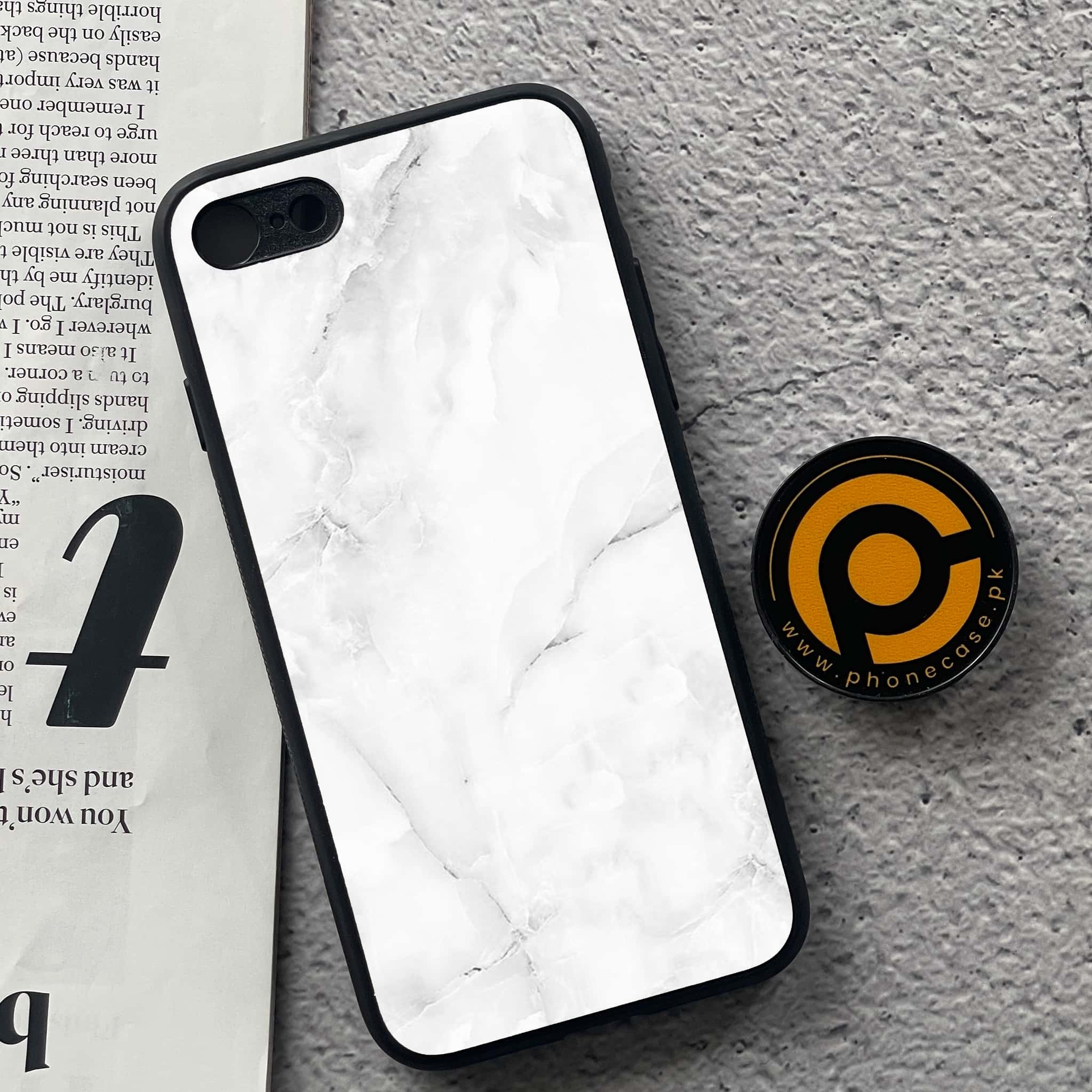 iPhone 7 / 8 - White Marble Series - Premium Printed Glass soft Bumper shock Proof Case