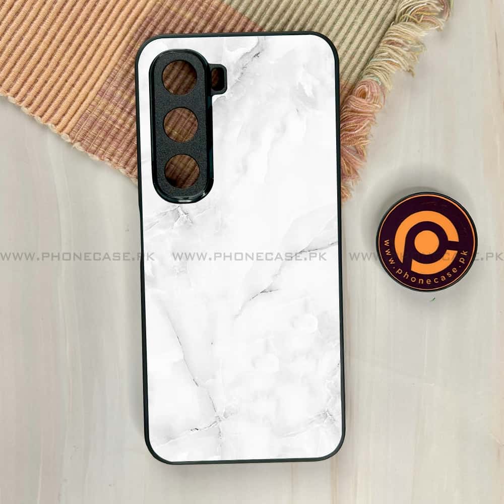 Infinix Hot 60i - White Marble series - Premium Metal Printed soft Bumper shock Proof Case
