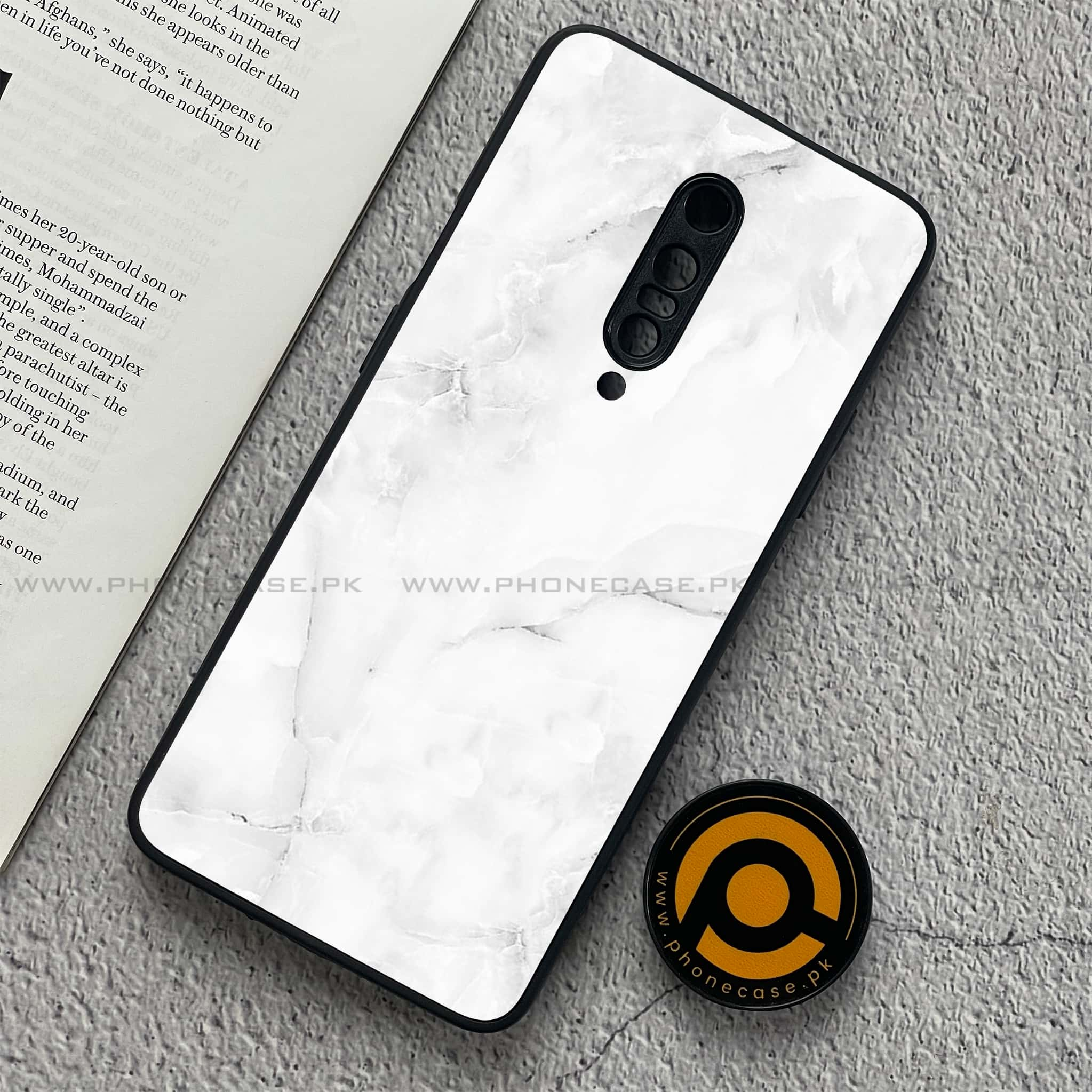 OnePlus 7 - White Marble Series - Premium Printed Glass soft Bumper shock Proof Case