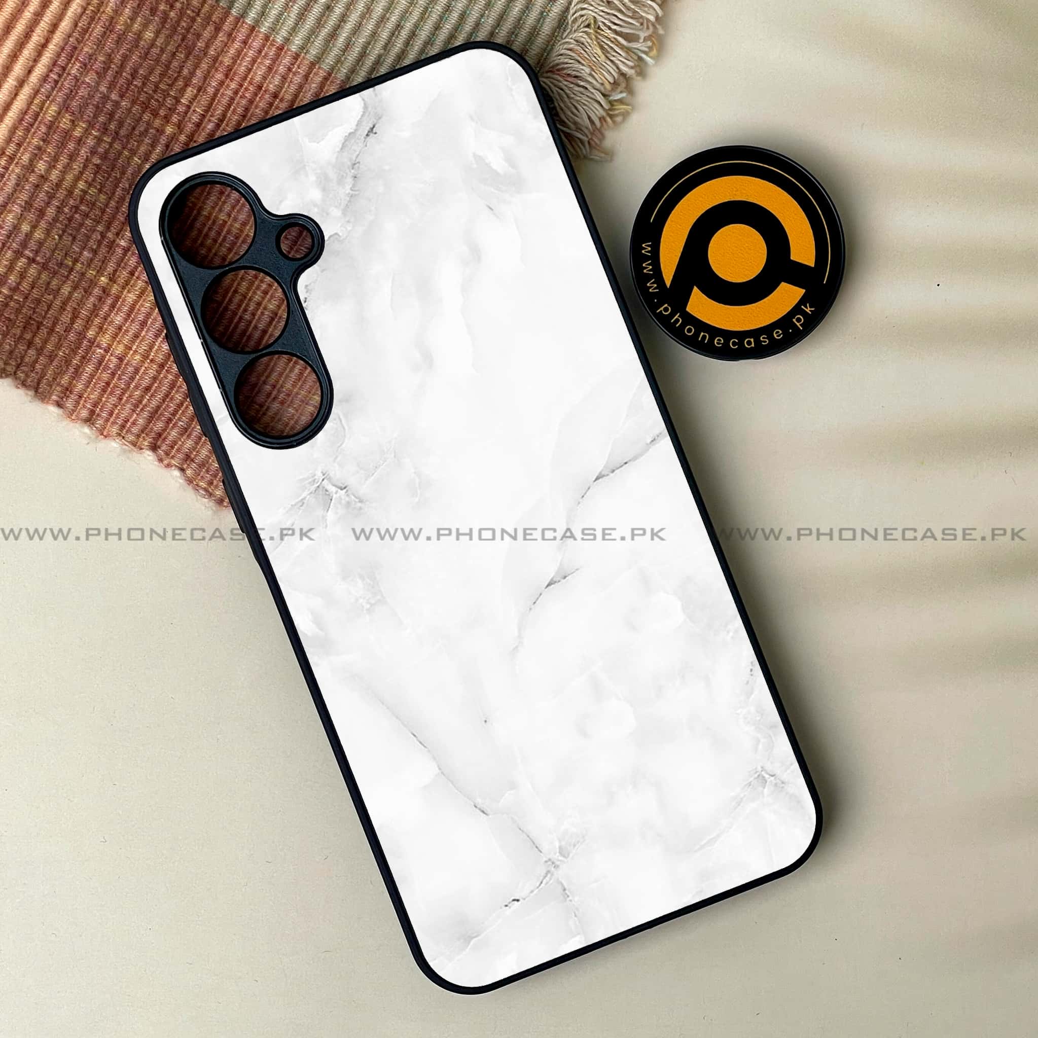 Samsung Galaxy A05s - White Marble Series - Premium Metal Printed soft Bumper shock Proof Case