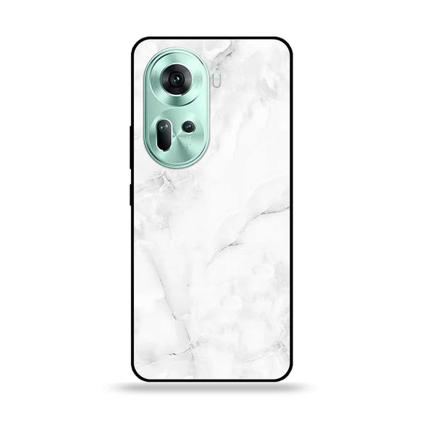 Oppo Reno 11 5G - White Marble Design 5- Premium Printed Glass soft Bumper shock Proof Case CS-11857