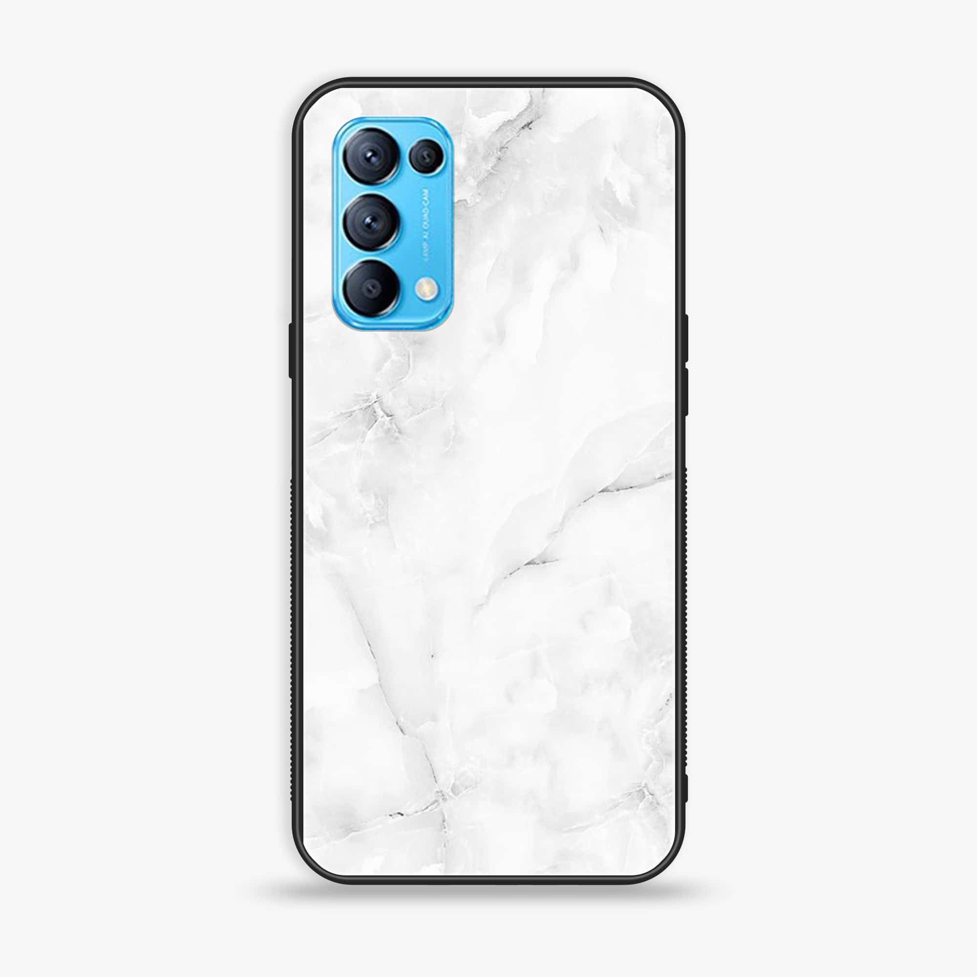 Oppo Reno 5 - White Marble Series - Premium Printed Glass soft Bumper shock Proof Case