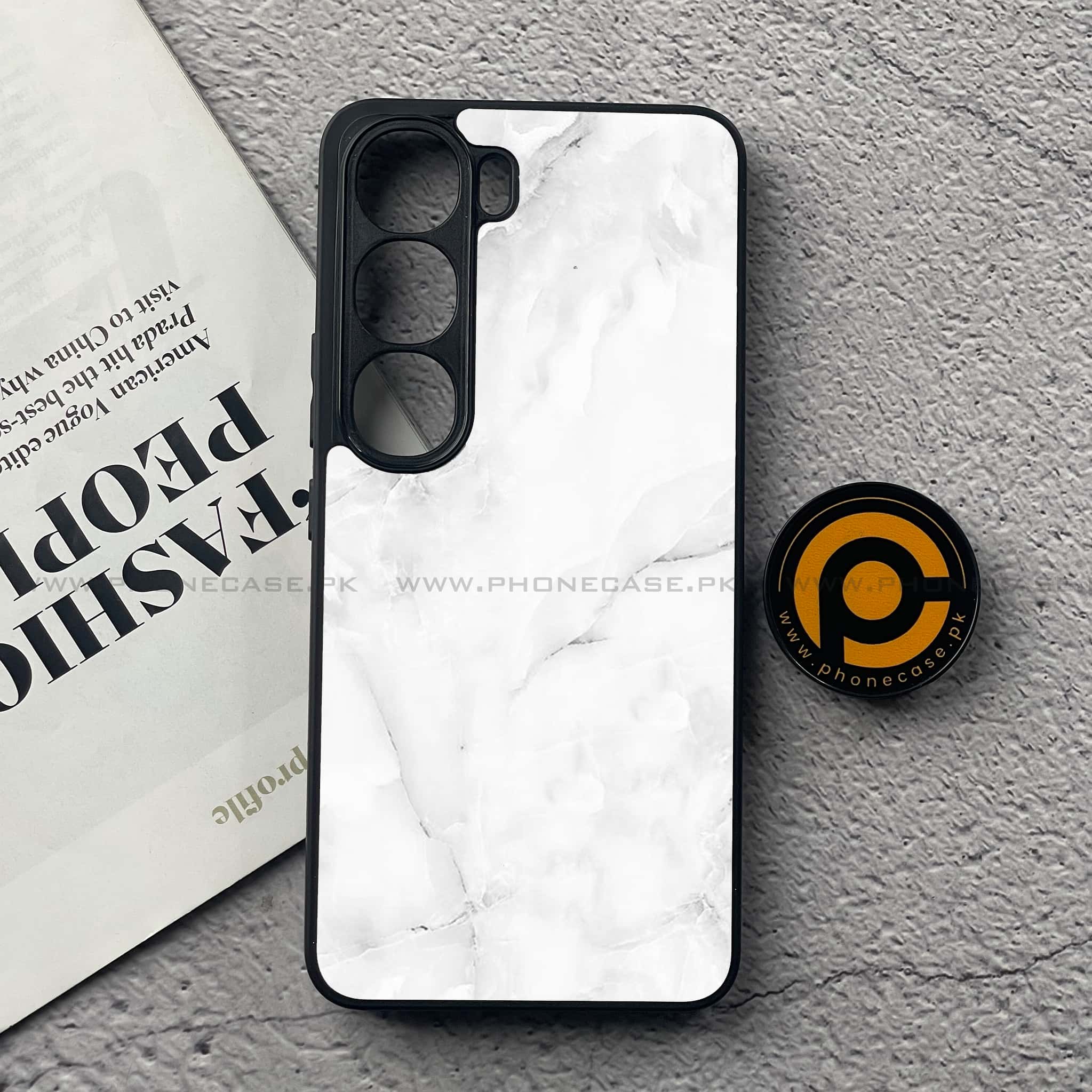 Vivo V40 Lite (IDN) - White Marble Series - Premium Metal Printed soft Bumper Shock Proof Case