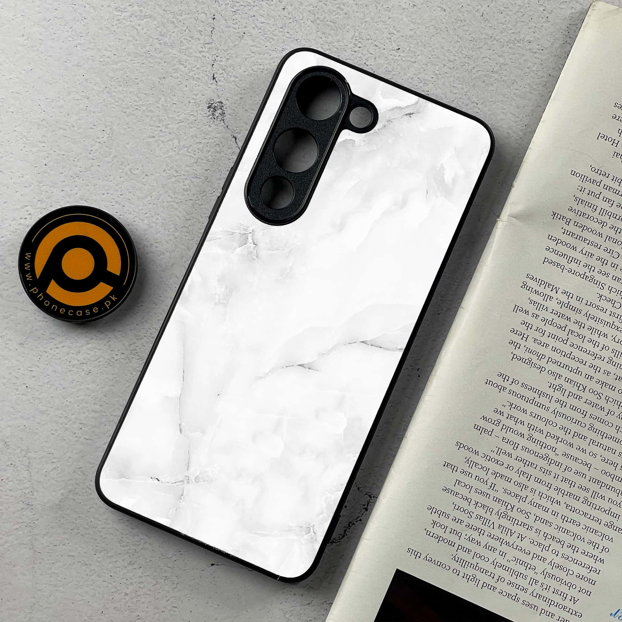 Vivo Y04 - White Marble series - Premium Metal Printed Soft Bumper Shockproof Case