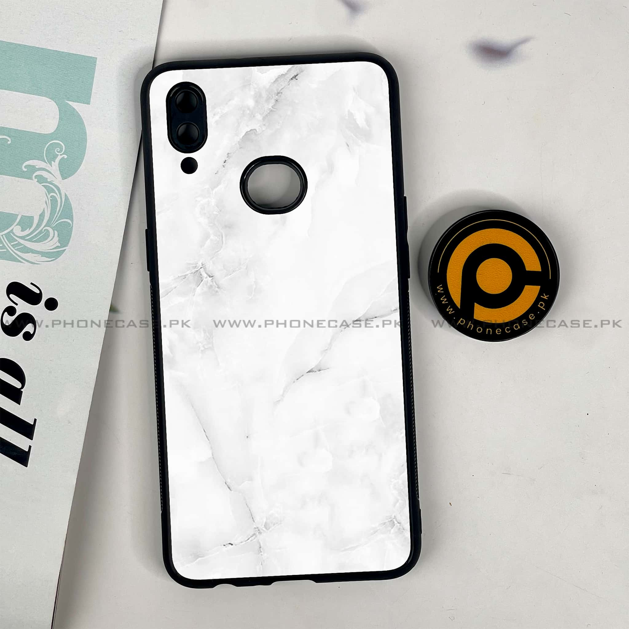 Galaxy A10s - White Marble series - Premium Printed Glass soft Bumper shock Proof Case