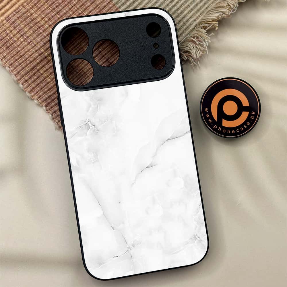 iPhone 17 Pro - White Marble Series - Premium Metal Printed soft Bumper shock Proof Case