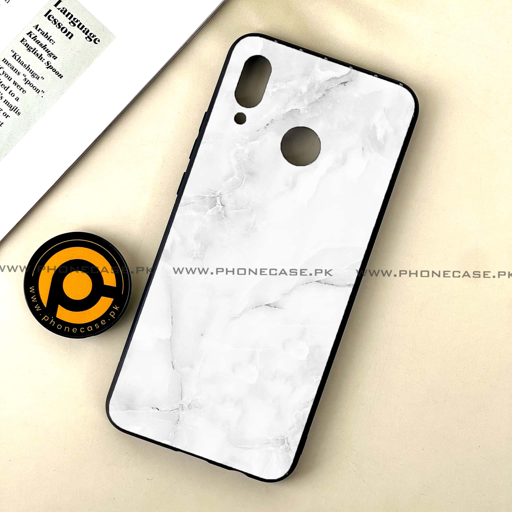 Huawei Nova 3 - White Marble Series - Premium Printed Glass soft Bumper shock Proof Case