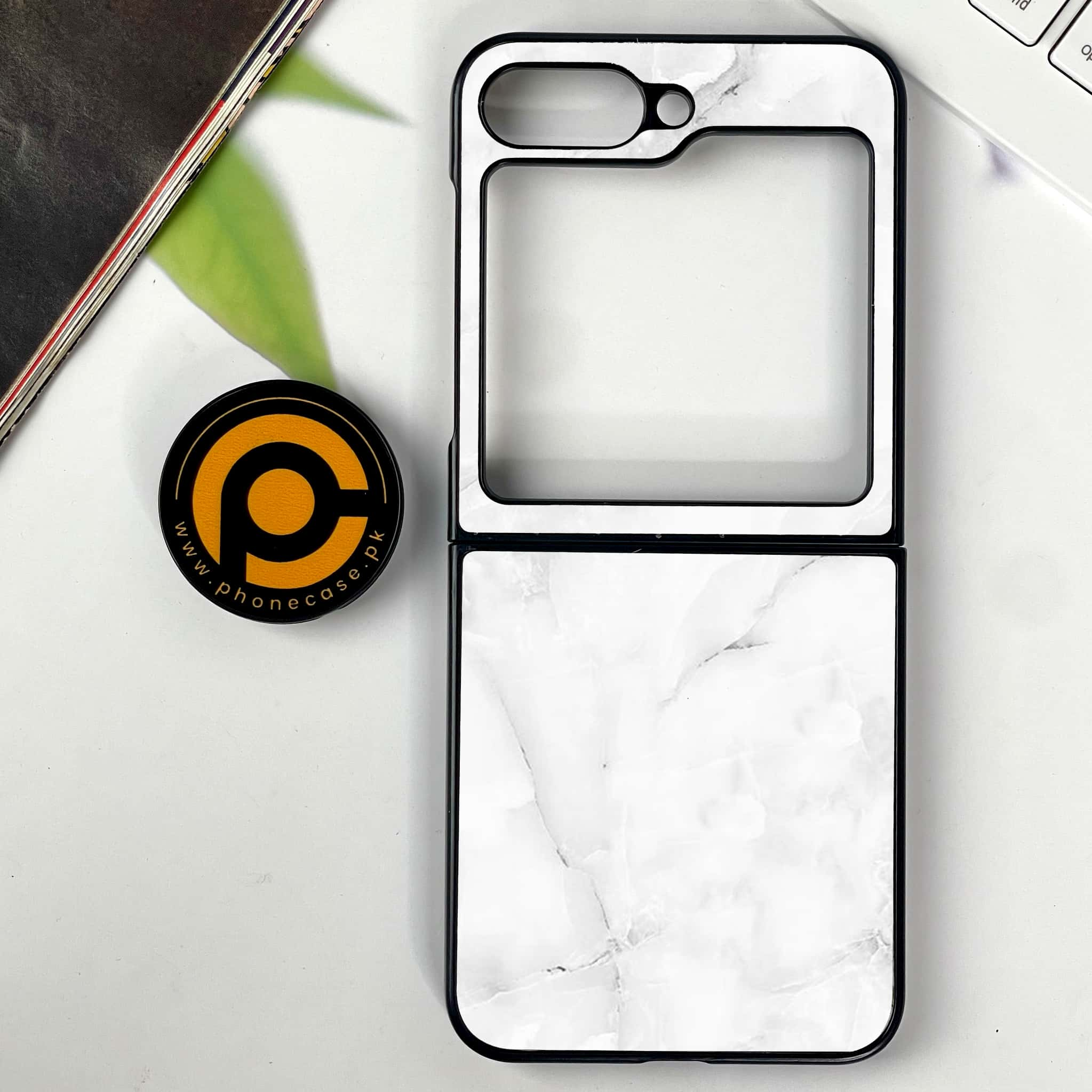 Galaxy Z Flip 6 - White Marble series - Premium Printed Glass soft Bumper shock Proof Case