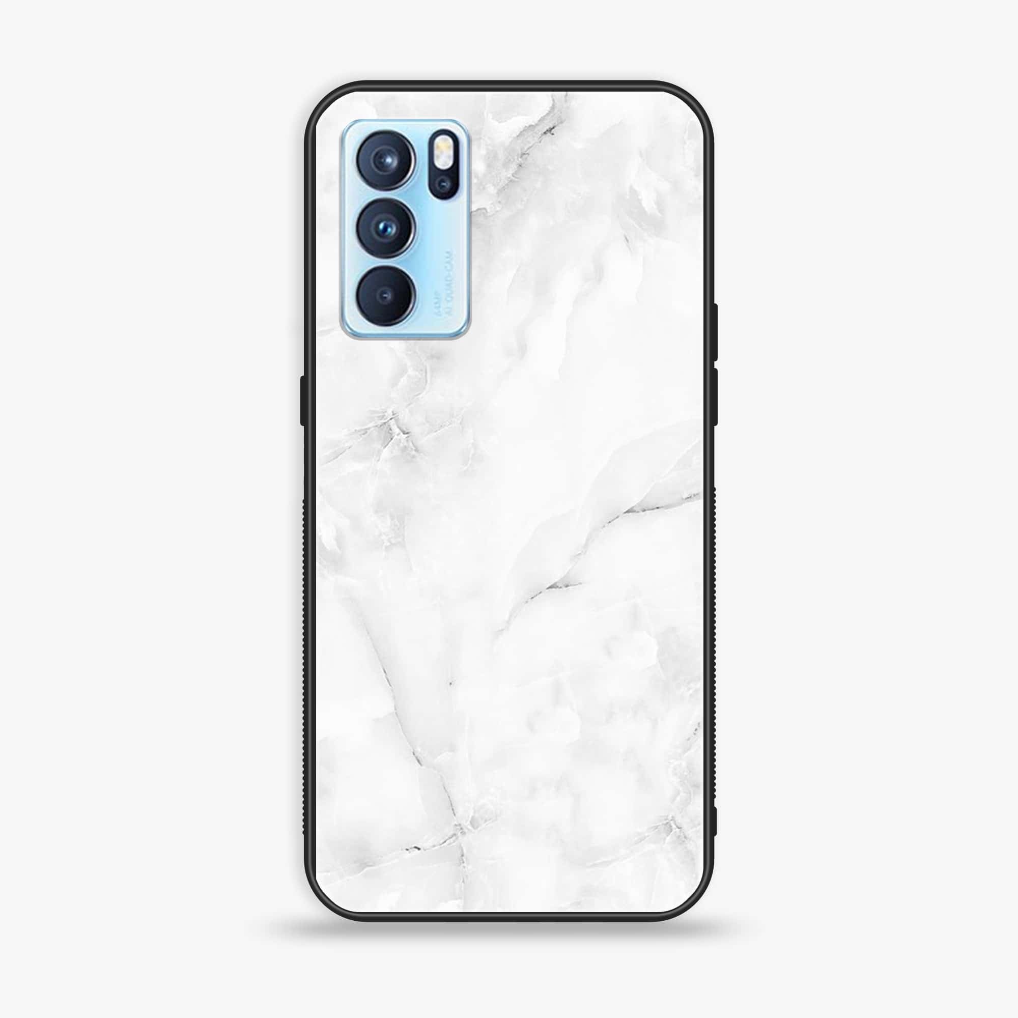 Oppo Reno 6 Pro - White Marble Series - Premium Printed Glass soft Bumper shock Proof Case