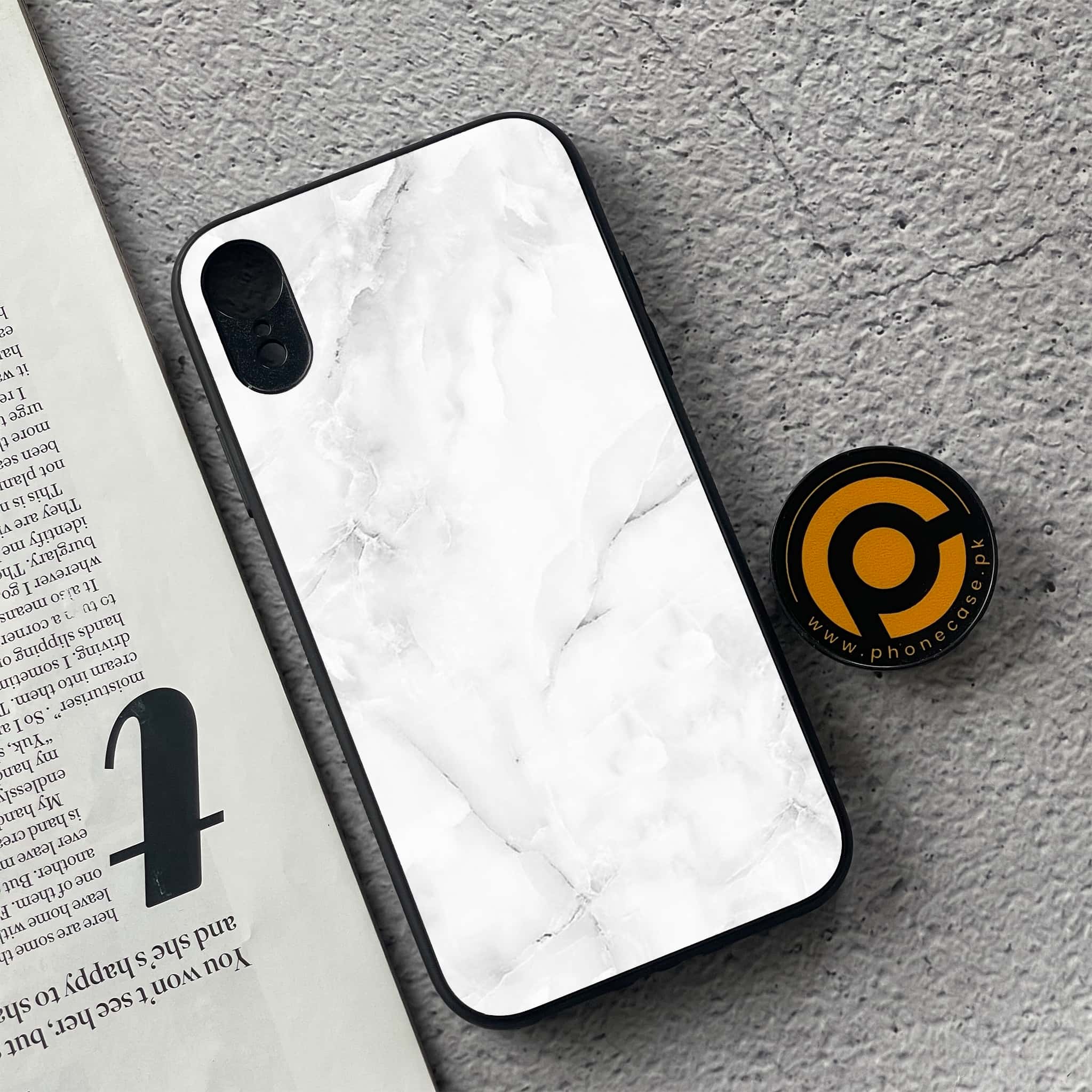 iPhone XR - White Marble Series - Premium Metal Printed soft Bumper shock Proof Case