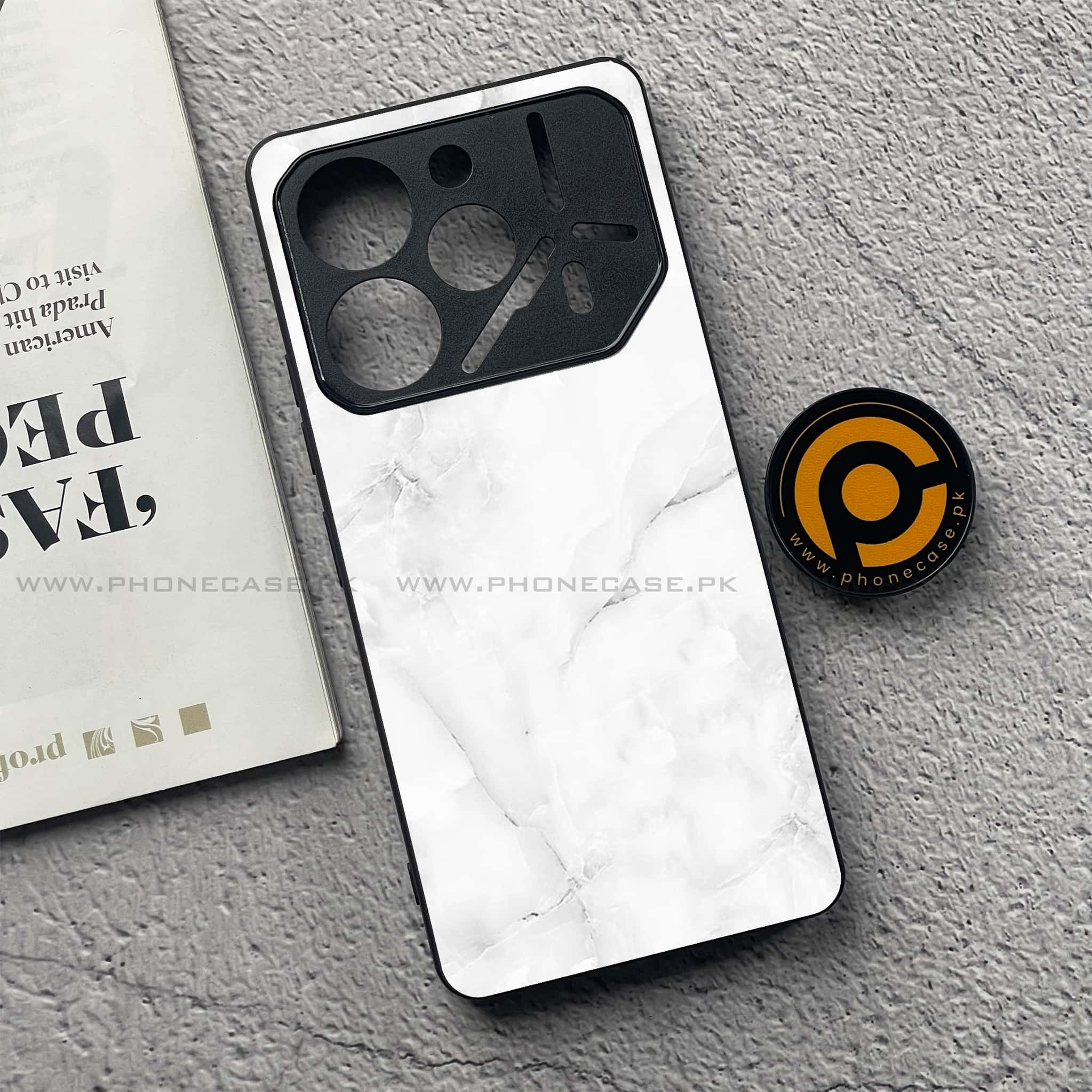 Tecno Pova 6 Pro - White Marble Series - Premium Printed Glass soft Bumper shock Proof Case