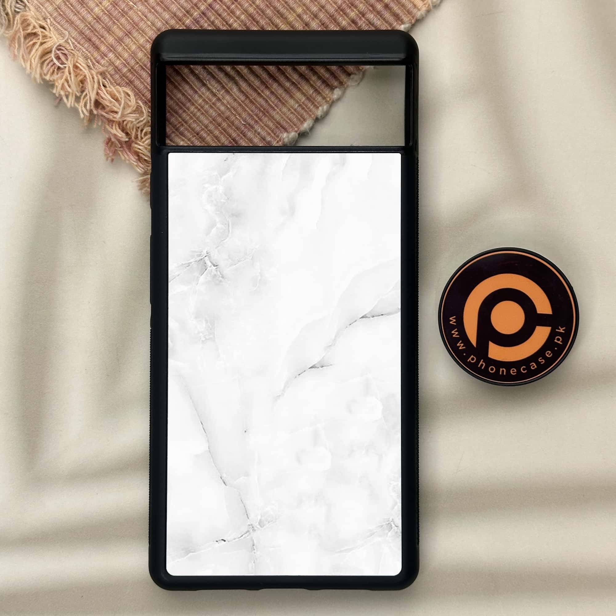 Google Pixel 6 - White Marble Series - Premium Metal Printed soft Bumper Shock Proof Case