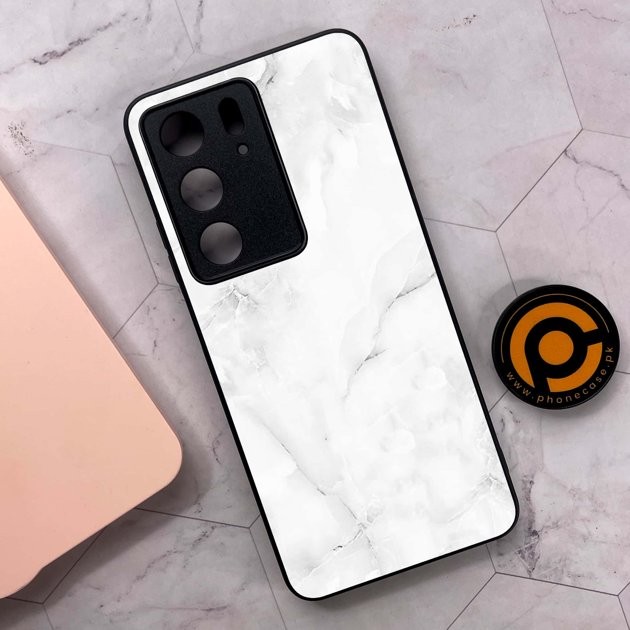 Realme C75x 4G - White Marble Series - Premium Metal Printed soft Bumper shock Proof Case