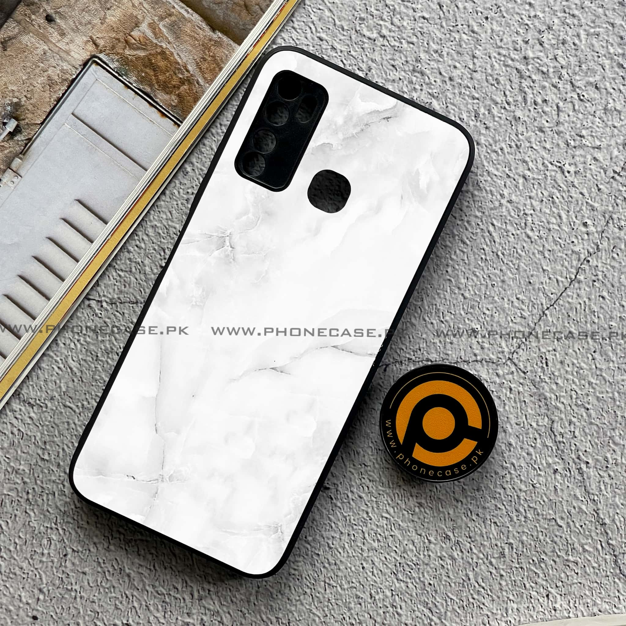 Infinix Note 7 Lite - White Marble series - Premium Printed Metal soft Bumper shock Proof Case