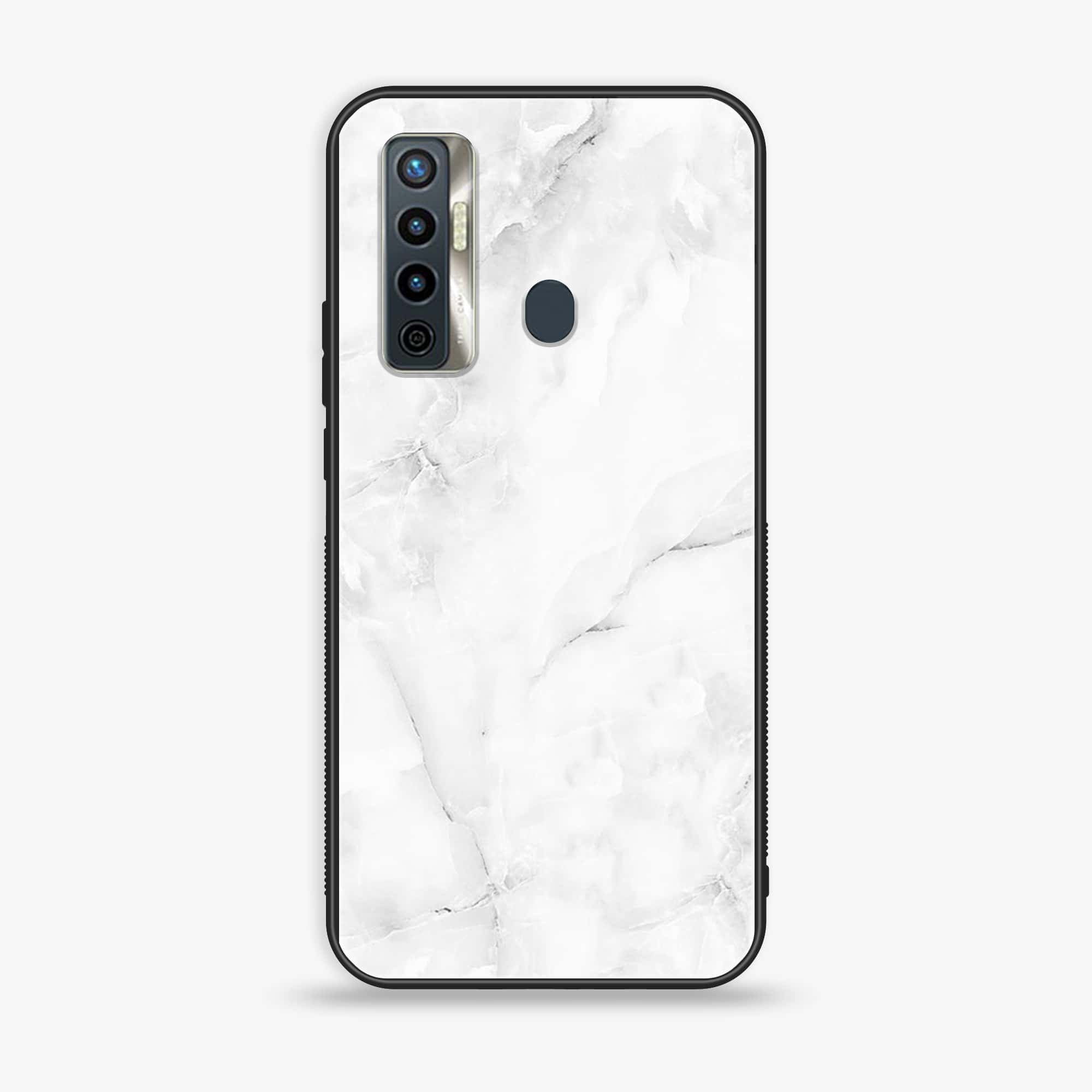 Tecno Camon 17 - White Marble Series - Premium Printed Glass soft Bumper shock Proof Case