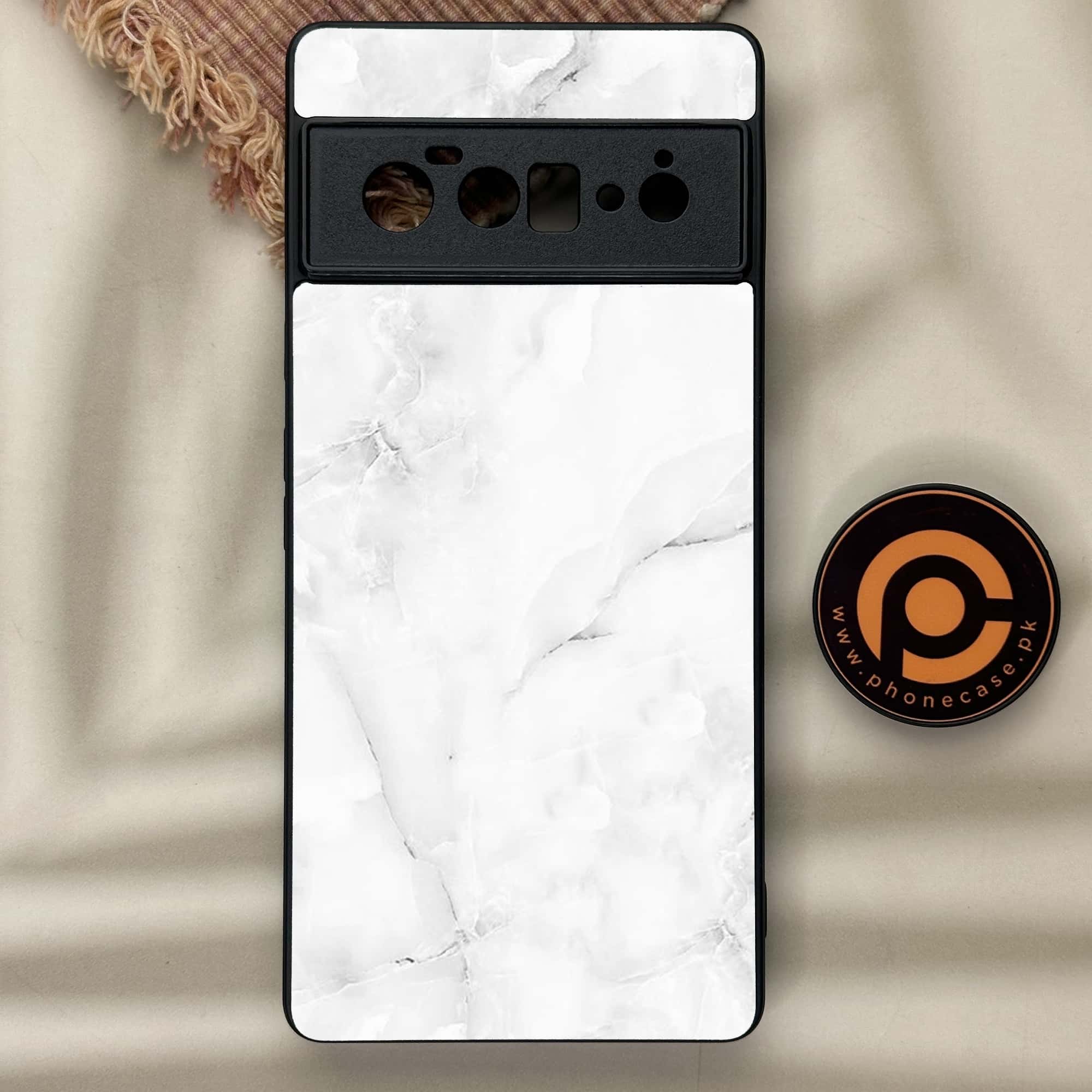 Google Pixel 6A - White Marble Series - Premium Metal Printed soft Bumper Shock Proof Case