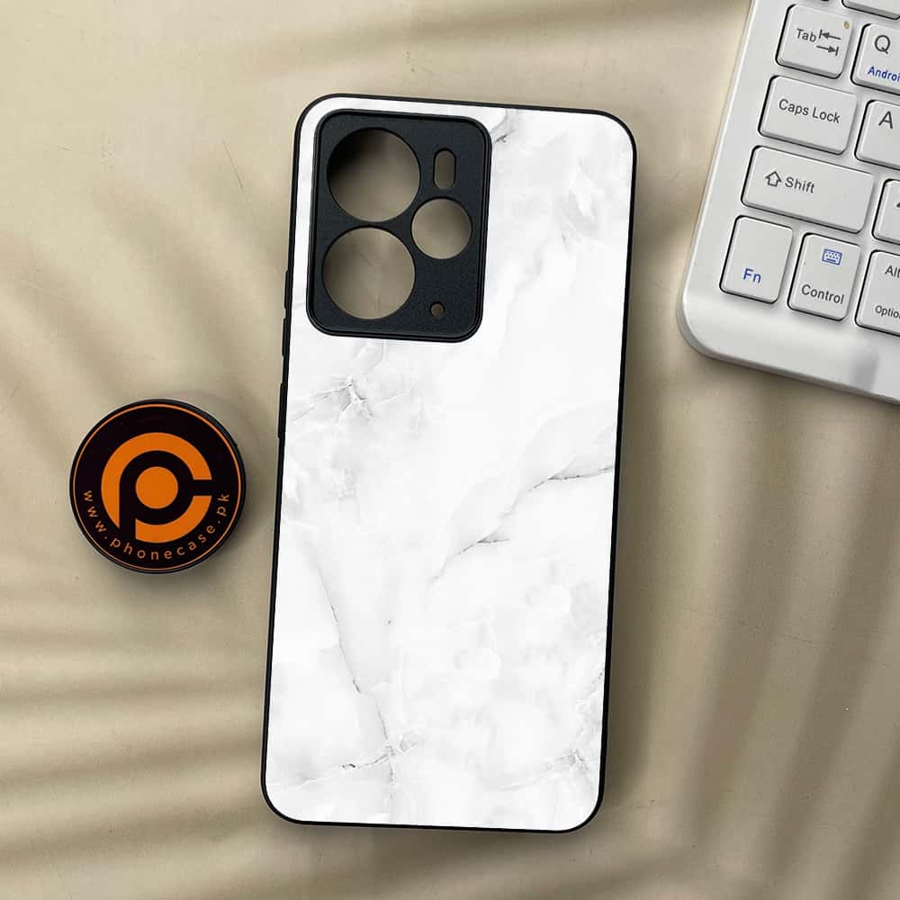Realme 14T 5G - White Marble series - Premium Metal Printed soft Bumper Shock Proof Case
