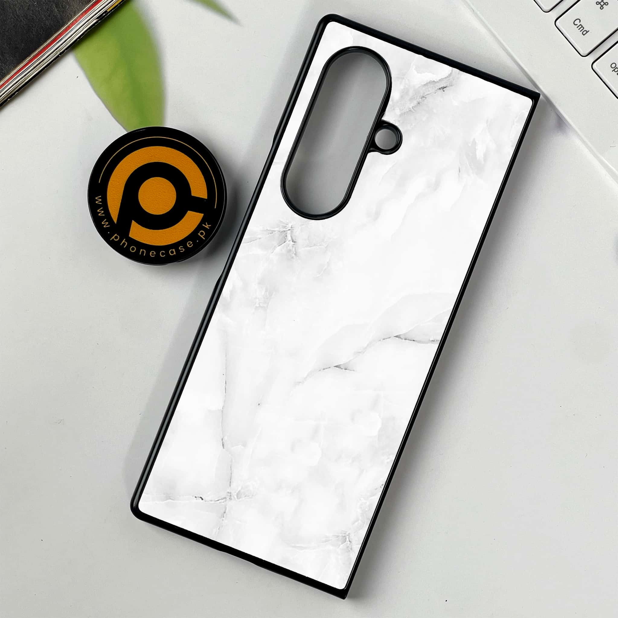 Samsung Galaxy Z Fold 7 - White Marble series - Premium Metal Printed soft Bumper shock Proof Case